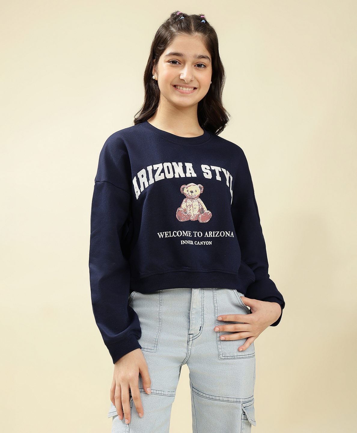 Lil Tomatoes Looper Knit Full Sleeves Arizona Style Text Printed Light Winter Sweatshirt - Navy-image-42