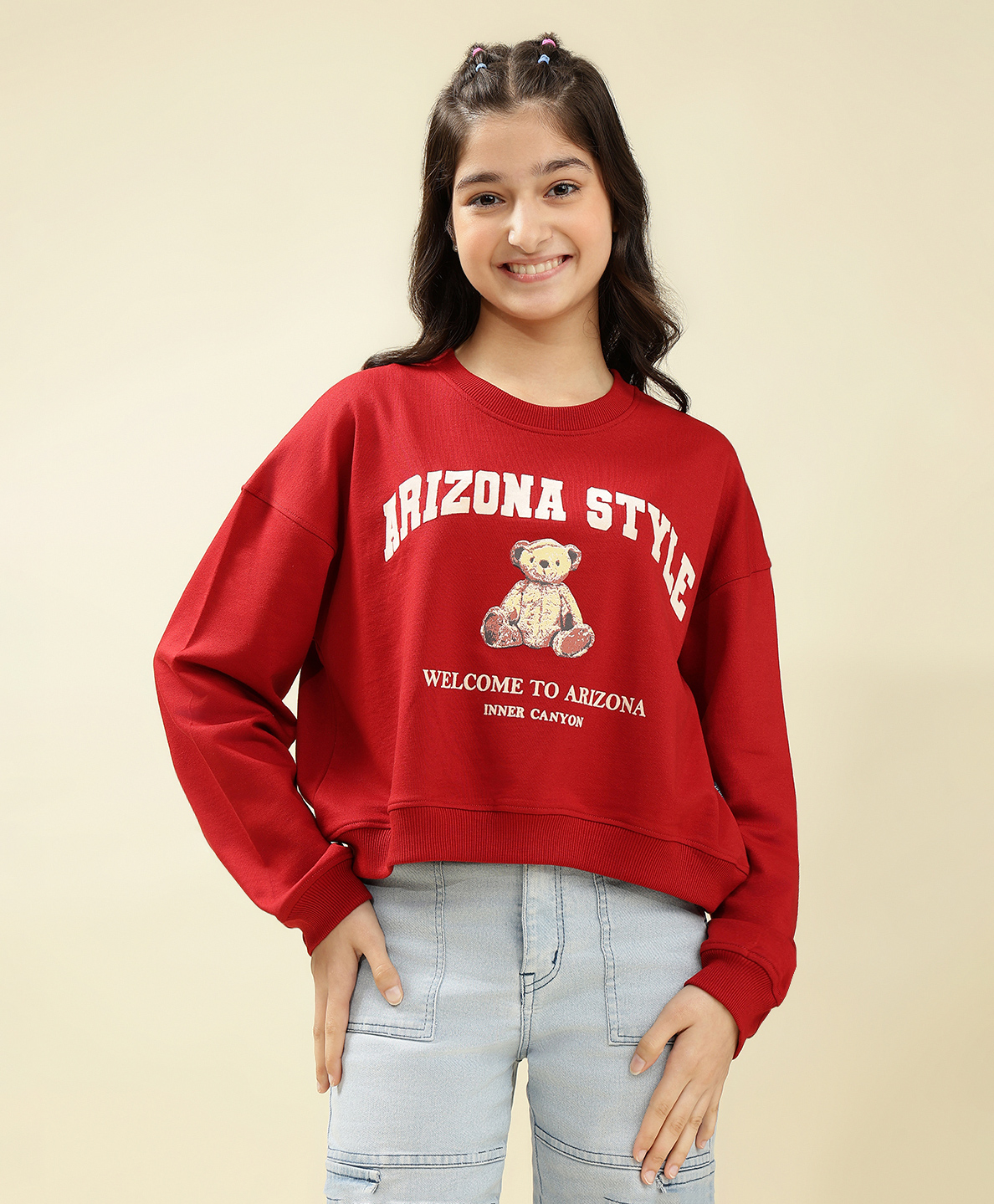 Lil Tomatoes Looper Knit Full Sleeves Arizona Style Text Printed Light Winter Sweatshirt - Cranberry-picture-17