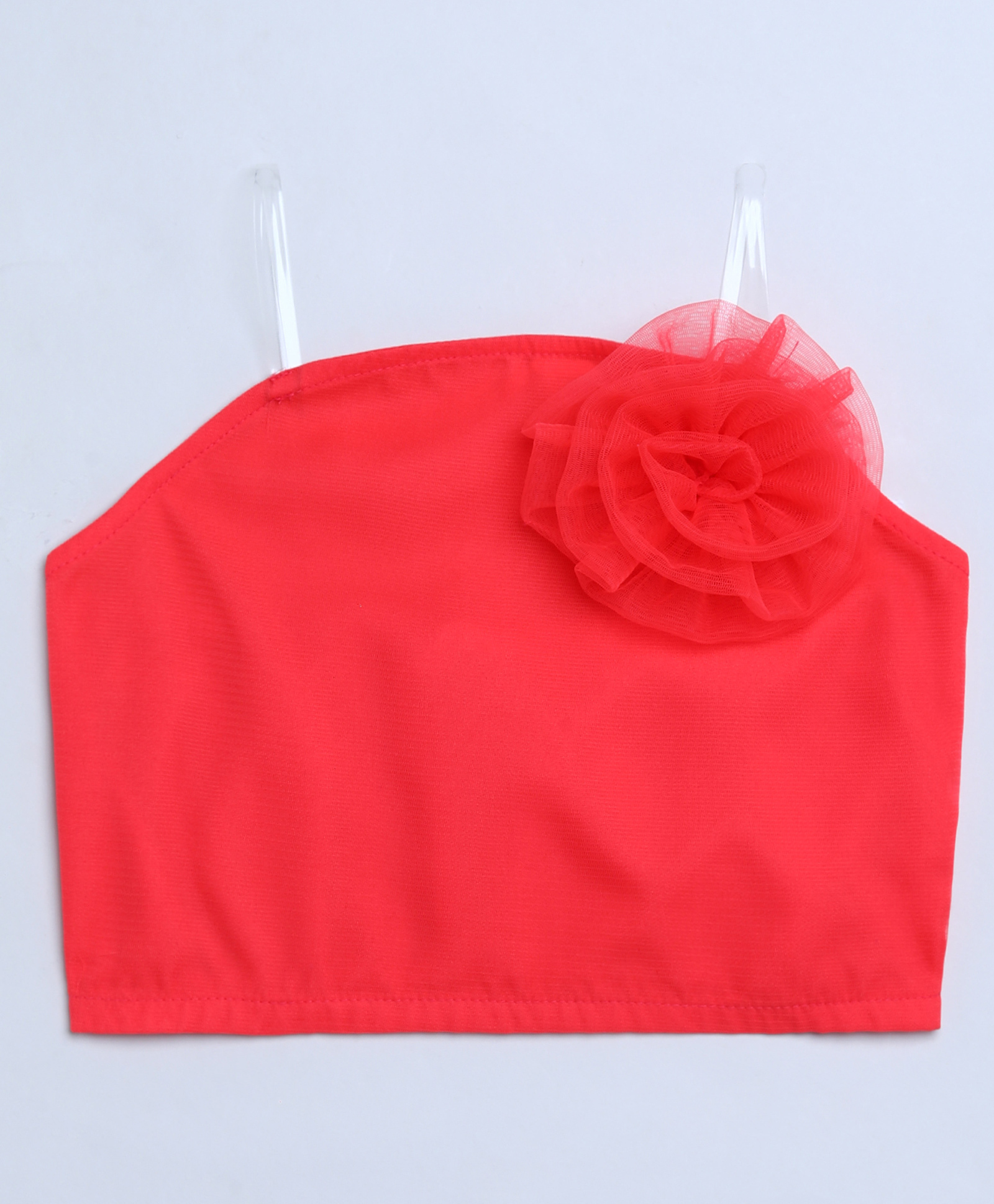 Taffykids Net Knit Sleeveless Rose Applique Detailed Crop Top - Coral-picture-20