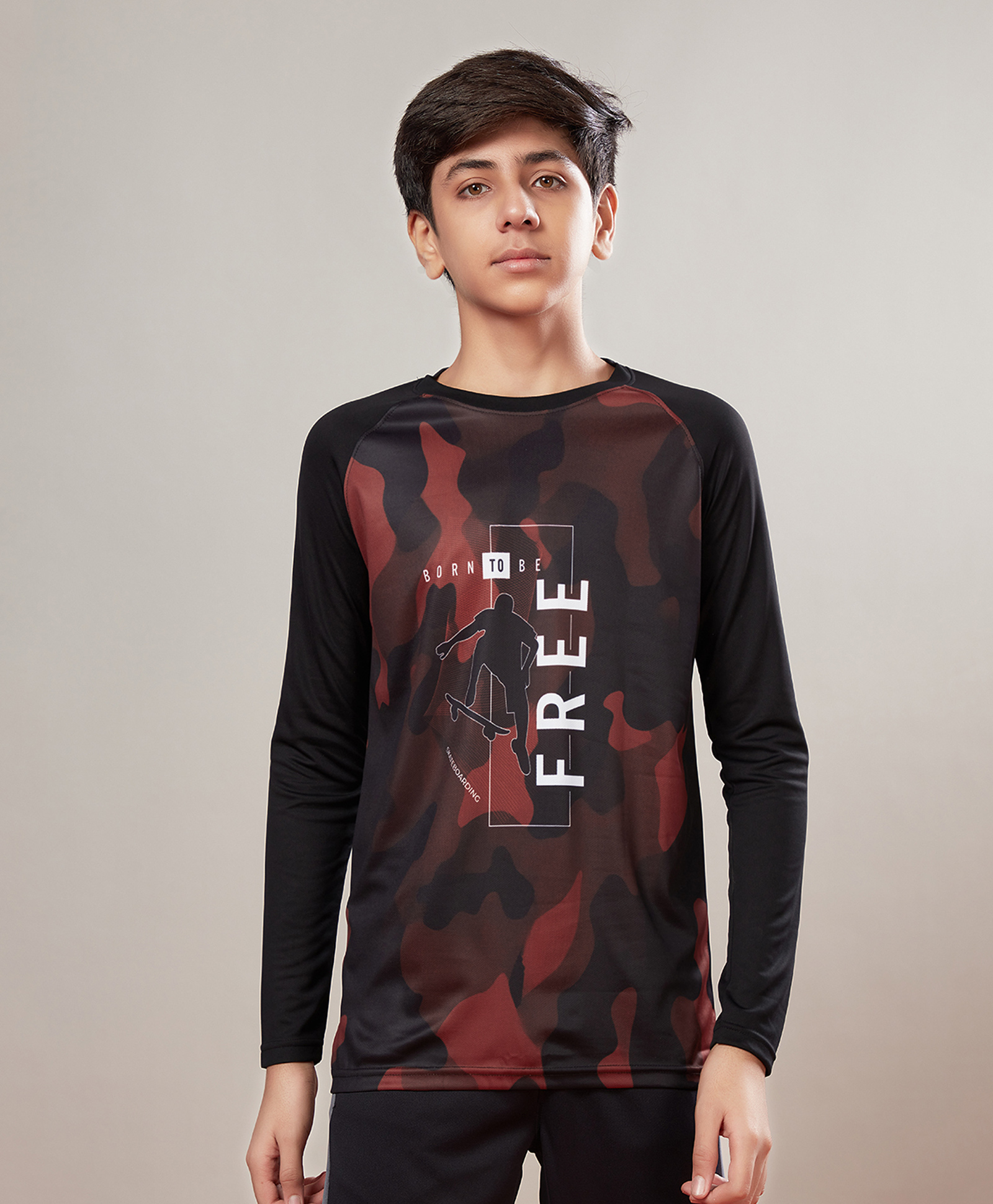 Technosport Knit Full Sleeves Born To Be Free Text Printed Breathable & Quick Dry Sports Tee - Black-picture-20