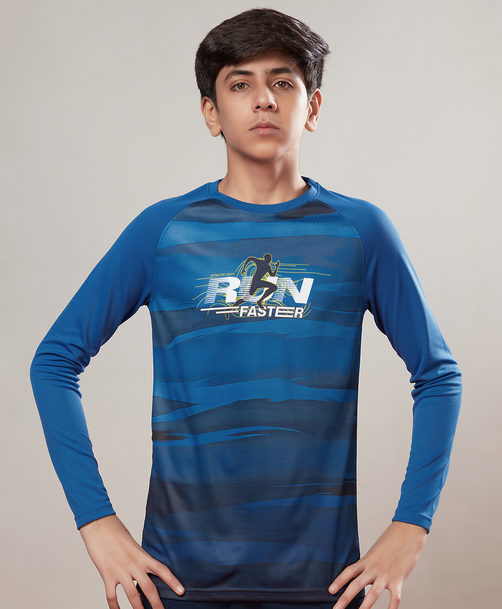 Technosport Knit Full Sleeves Run Faster Text Printed Breathable & Quick Dry Sports Tee - Blue-image-41