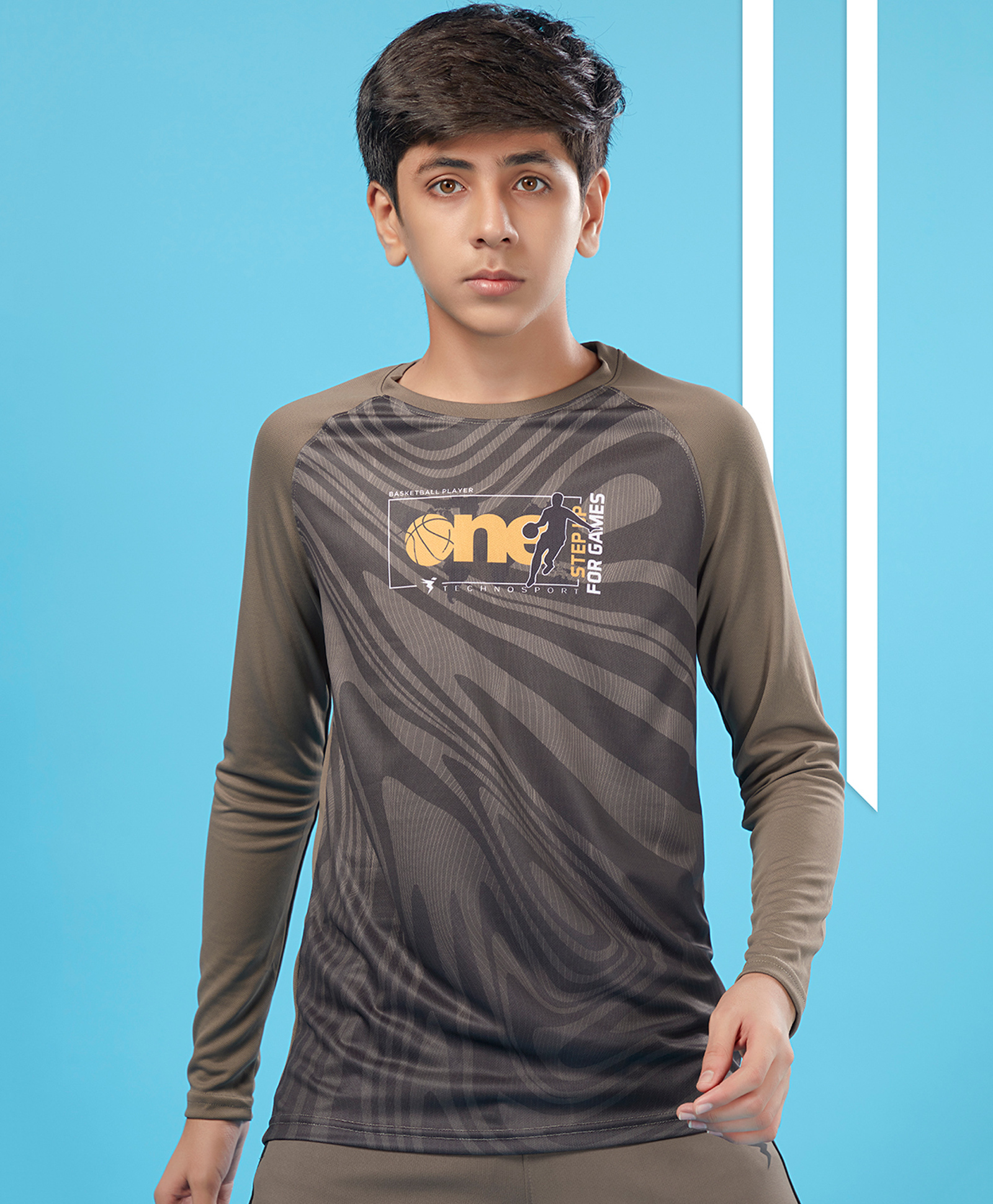 Technosport Knit Full Sleeves One Step Up Text Printed Breathable & Quick Dry Sports Tee - Brown-picture-13