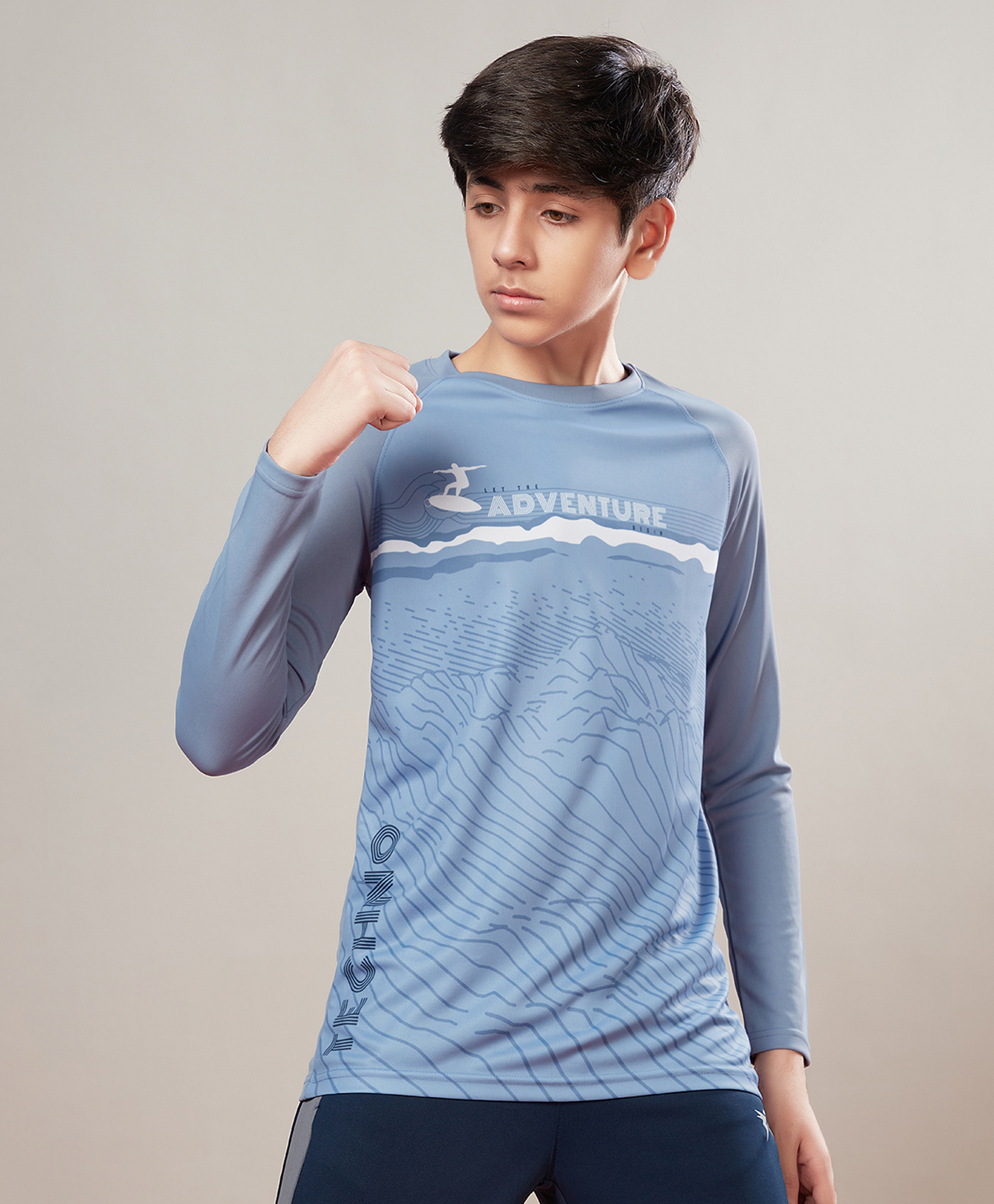 Technosport Knit Full Sleeves Adventure Text Printed Breathable & Quick Dry Sports Tee - Light Blue-image-36