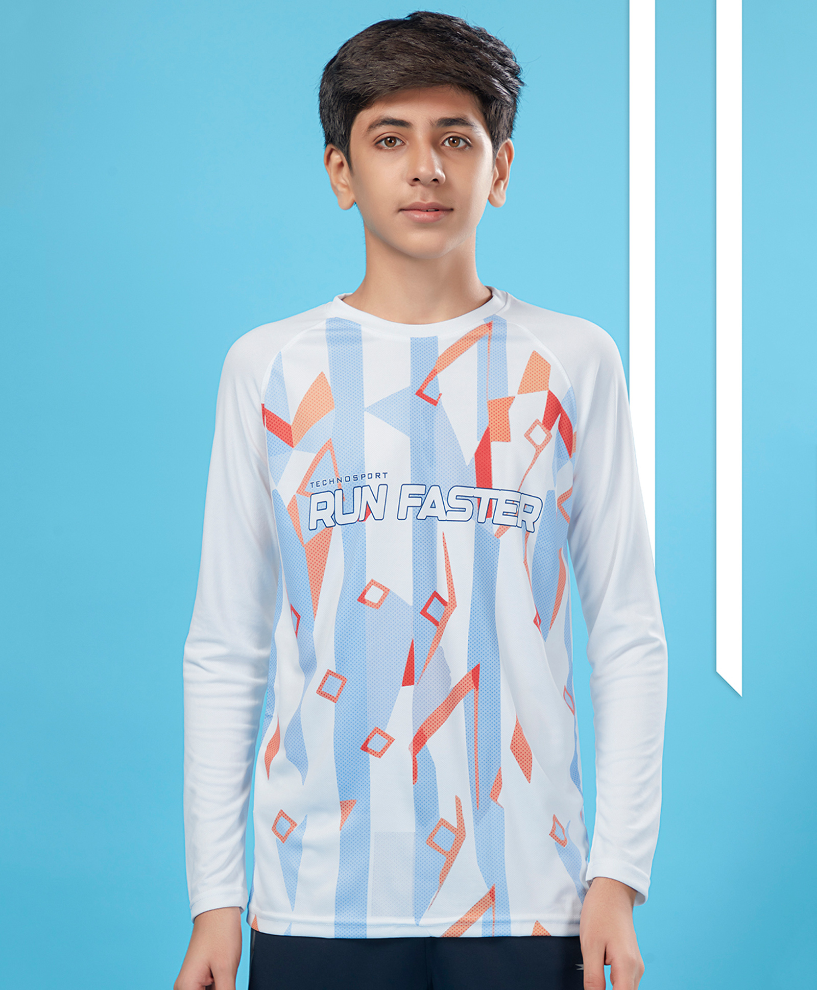 Technosport Knit Full Sleeves Run Faster Text Printed Breathable & Quick Dry Sports Tee - White-picture-21