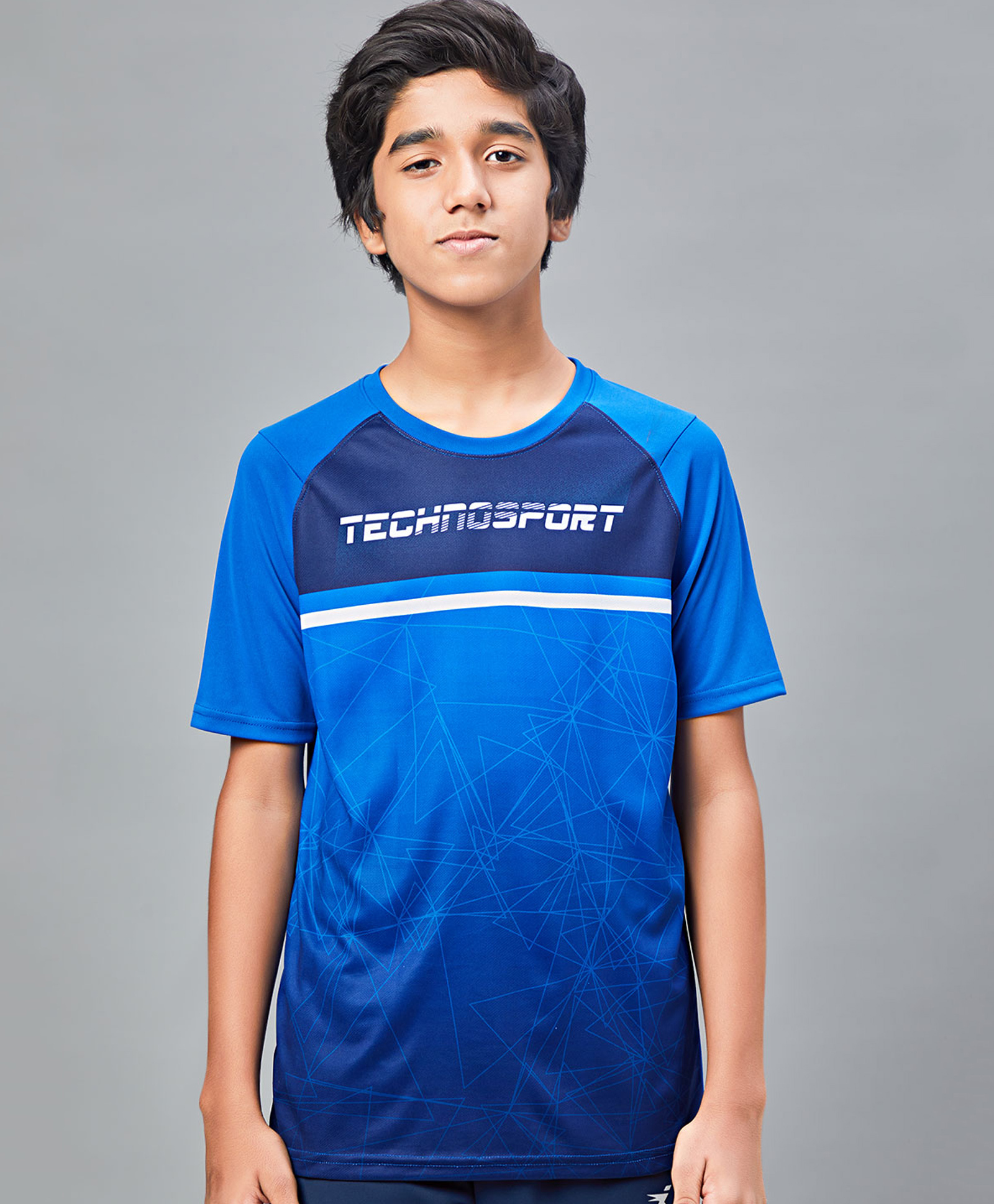 Technosport Knit Half Sleeves Brand Name & Geometric Printed Breathable & Quick Dry Sports Tee - Royal Blue-picture-25