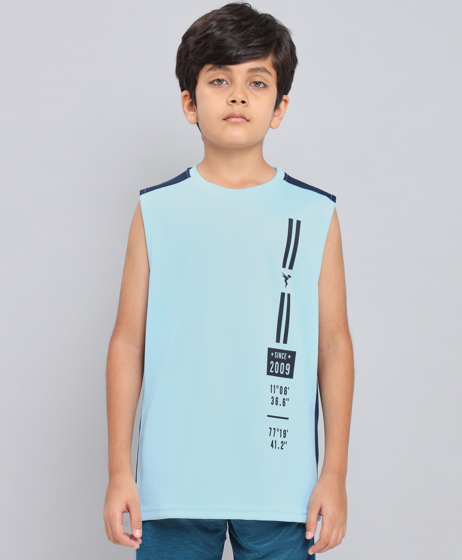 Technosport Knit Sleeveless Typography Printed Breathable & Quick Dry Sports Tee - Sky Blue-image-31