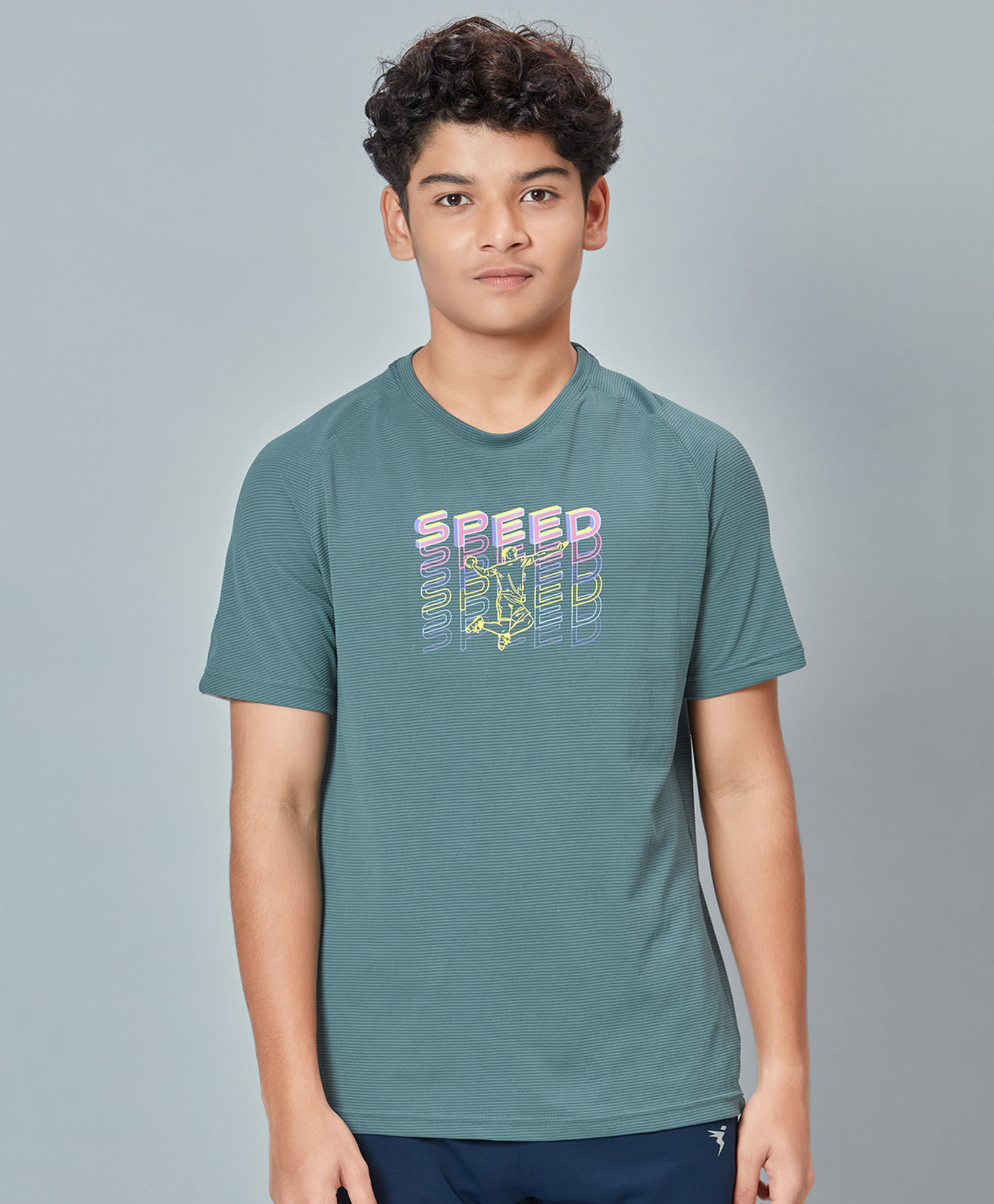 Technosport Knit Half Sleeves Speed Text Printed Ribbed Breathable & Quick Dry Sports Tee - Green-picture-24