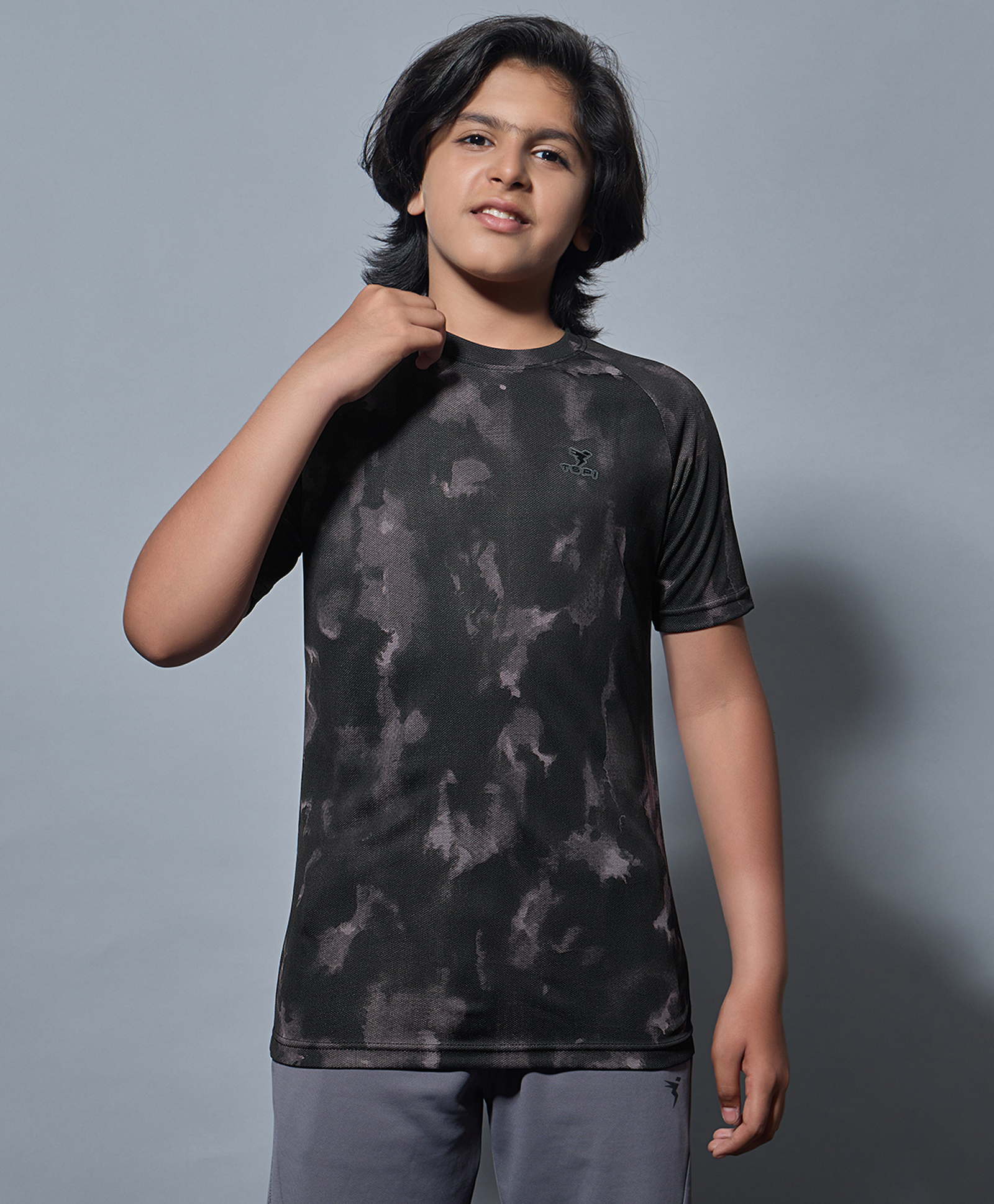 Technosport Knit Half Sleeves Tie Dye Breathable & Quick Dry Sports Tee - Grey-picture-13