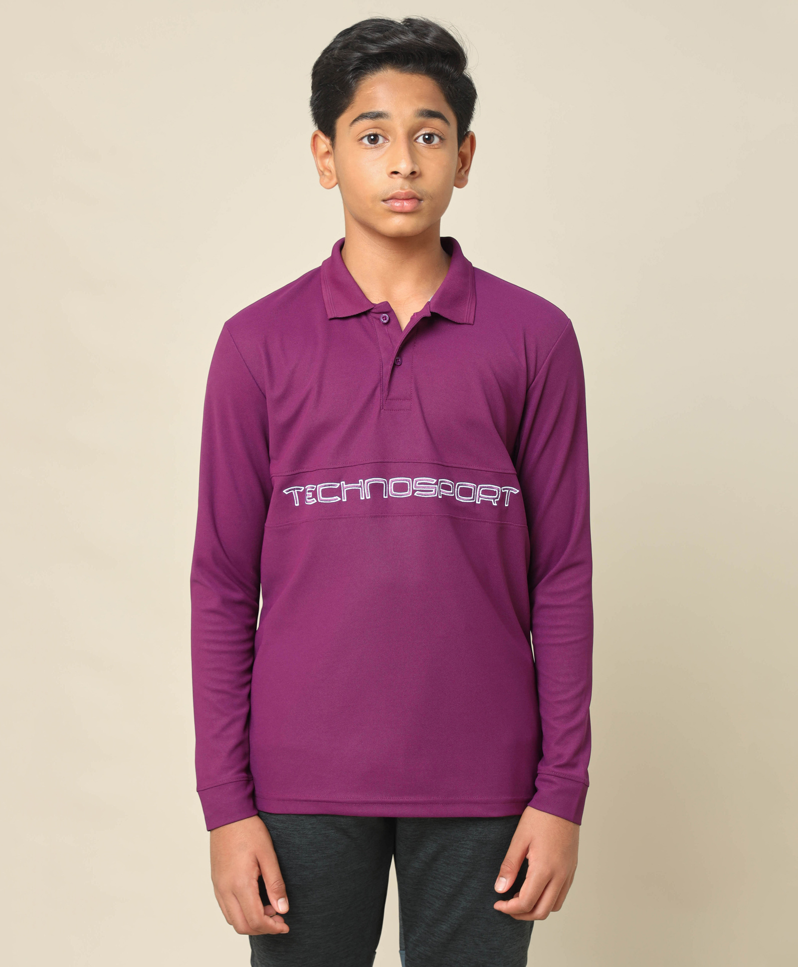 Technosport Knit Full Sleeves Brand Name Printed Breathable & Quick Dry Sports Polo Tee - Purple-picture-11