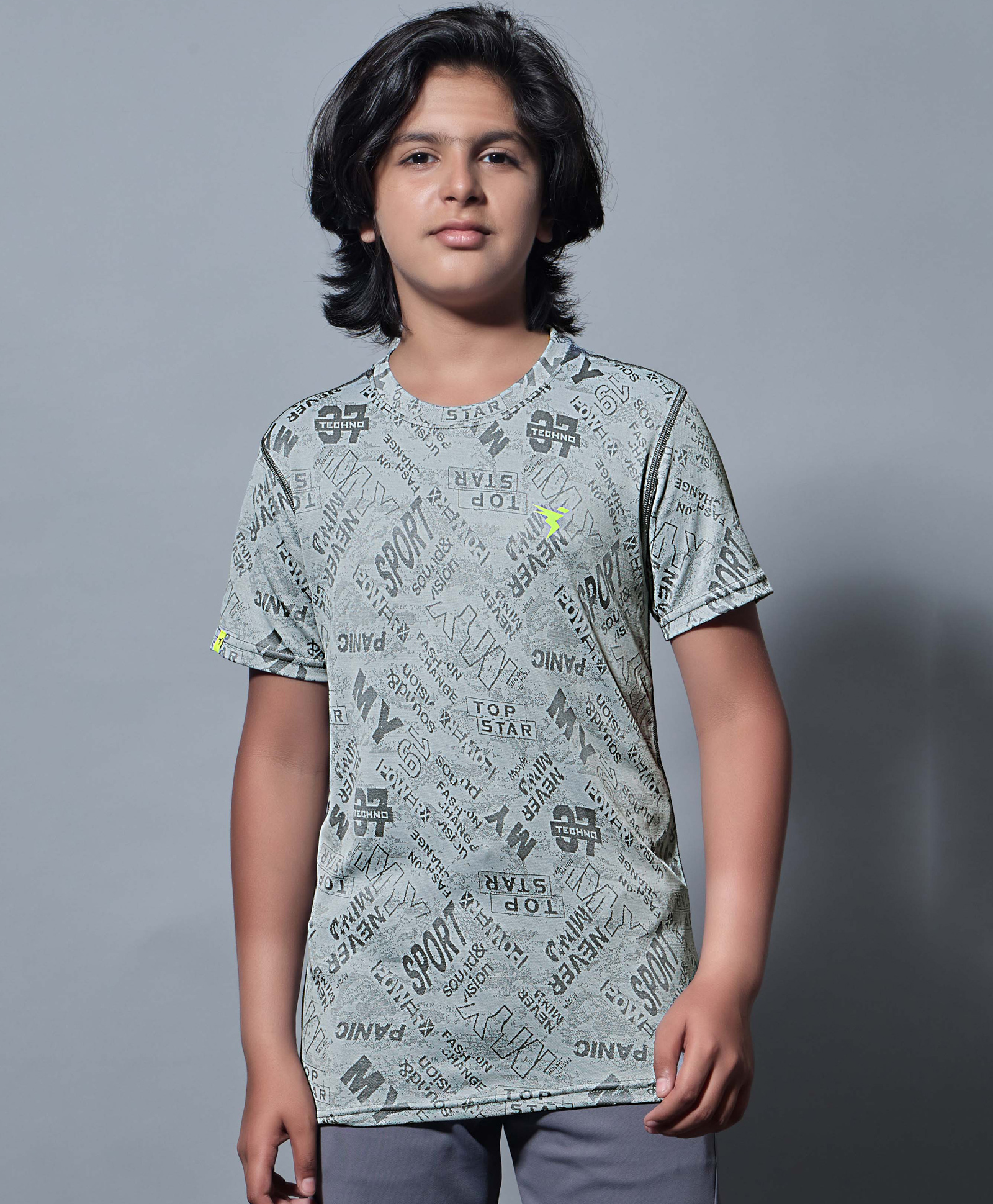 Technosport Knit Half Sleeves Typography Printed Breathable & Quick Dry Sports Tee - Grey-picture-15