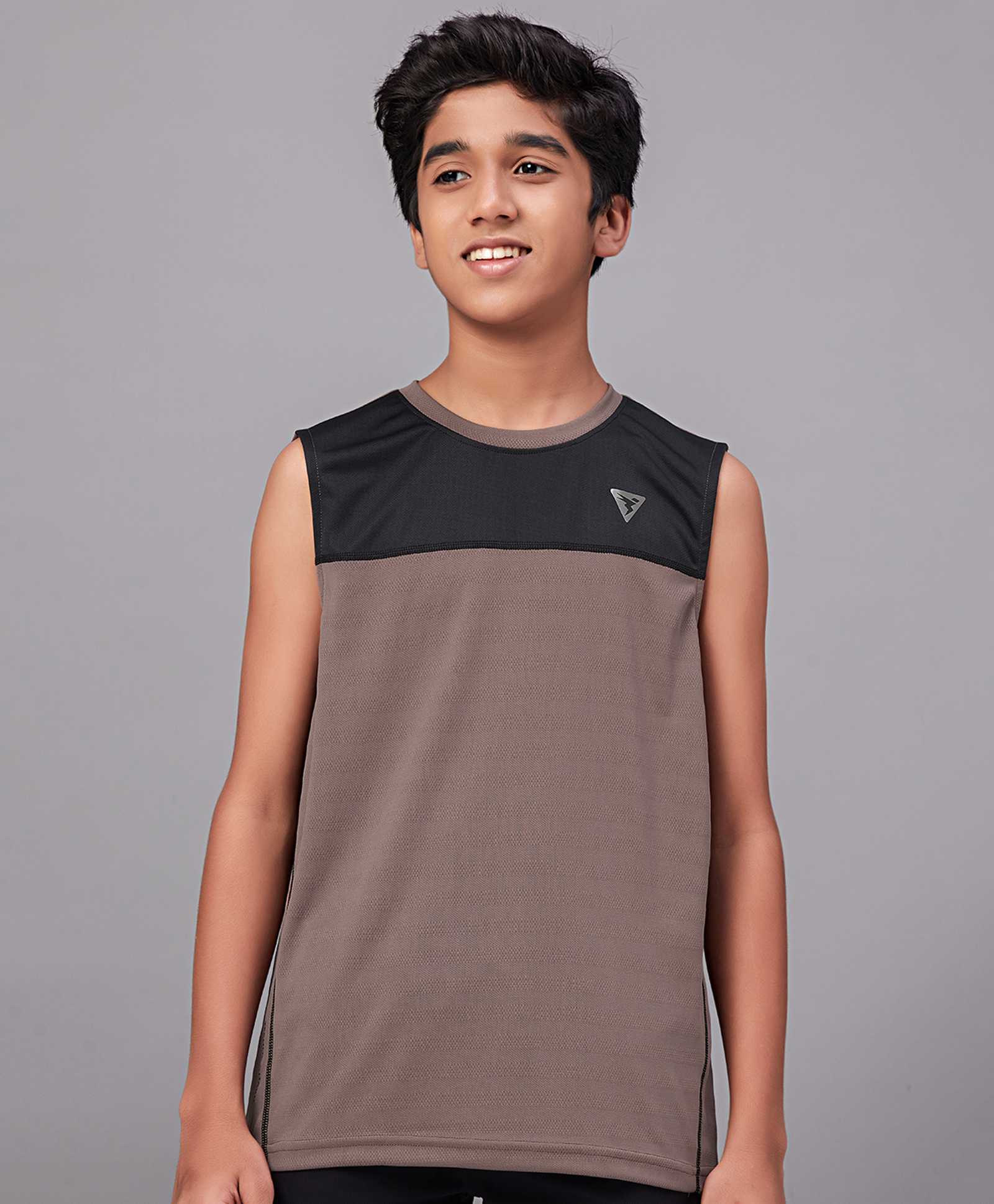 Technosport Knit Sleeveless Colour Blocked Breathable & Quick Dry Sports Tee - Brown-picture-11