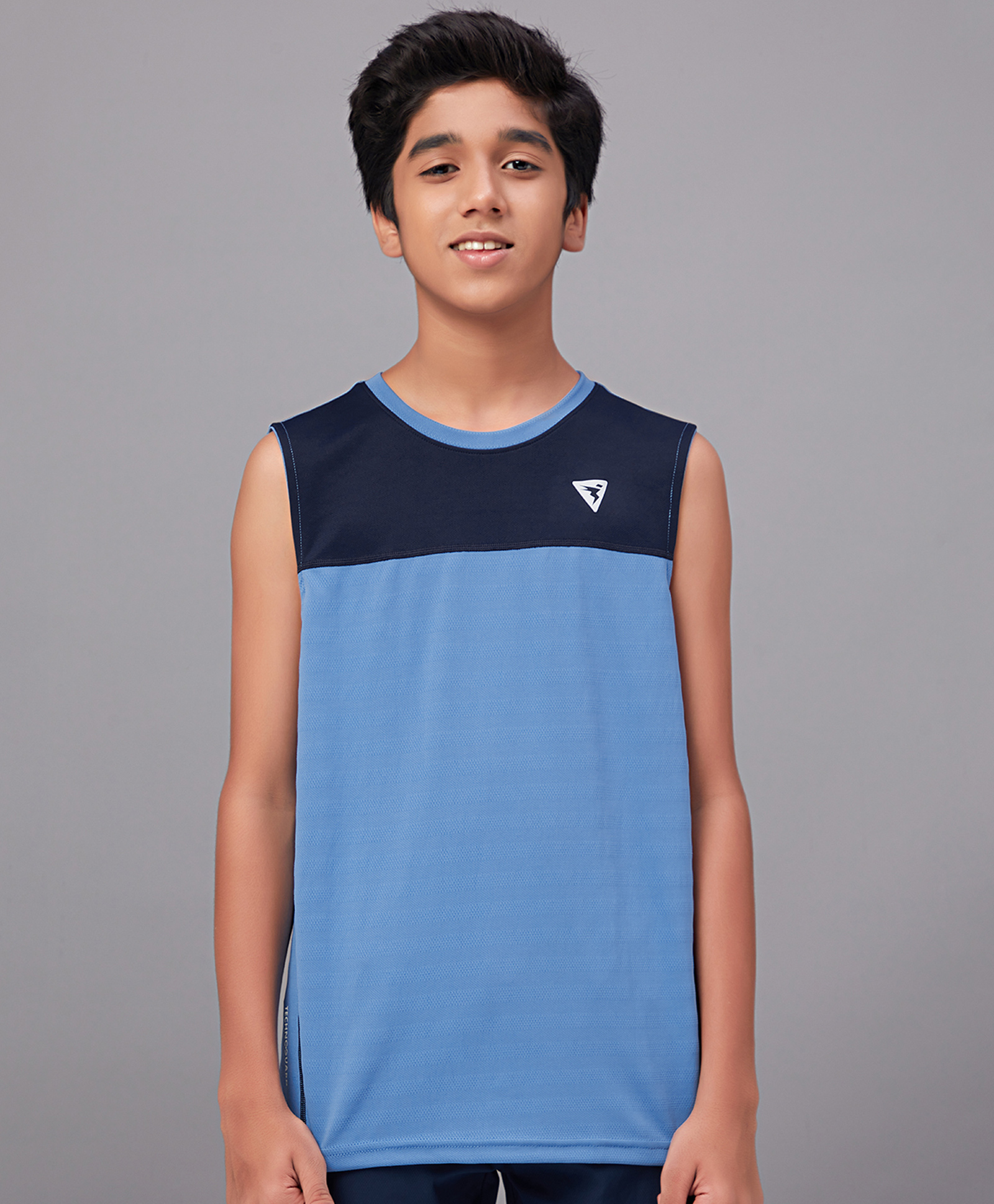 Technosport Knit Sleeveless Colour Blocked Breathable & Quick Dry Sports Tee - Blue-picture-28