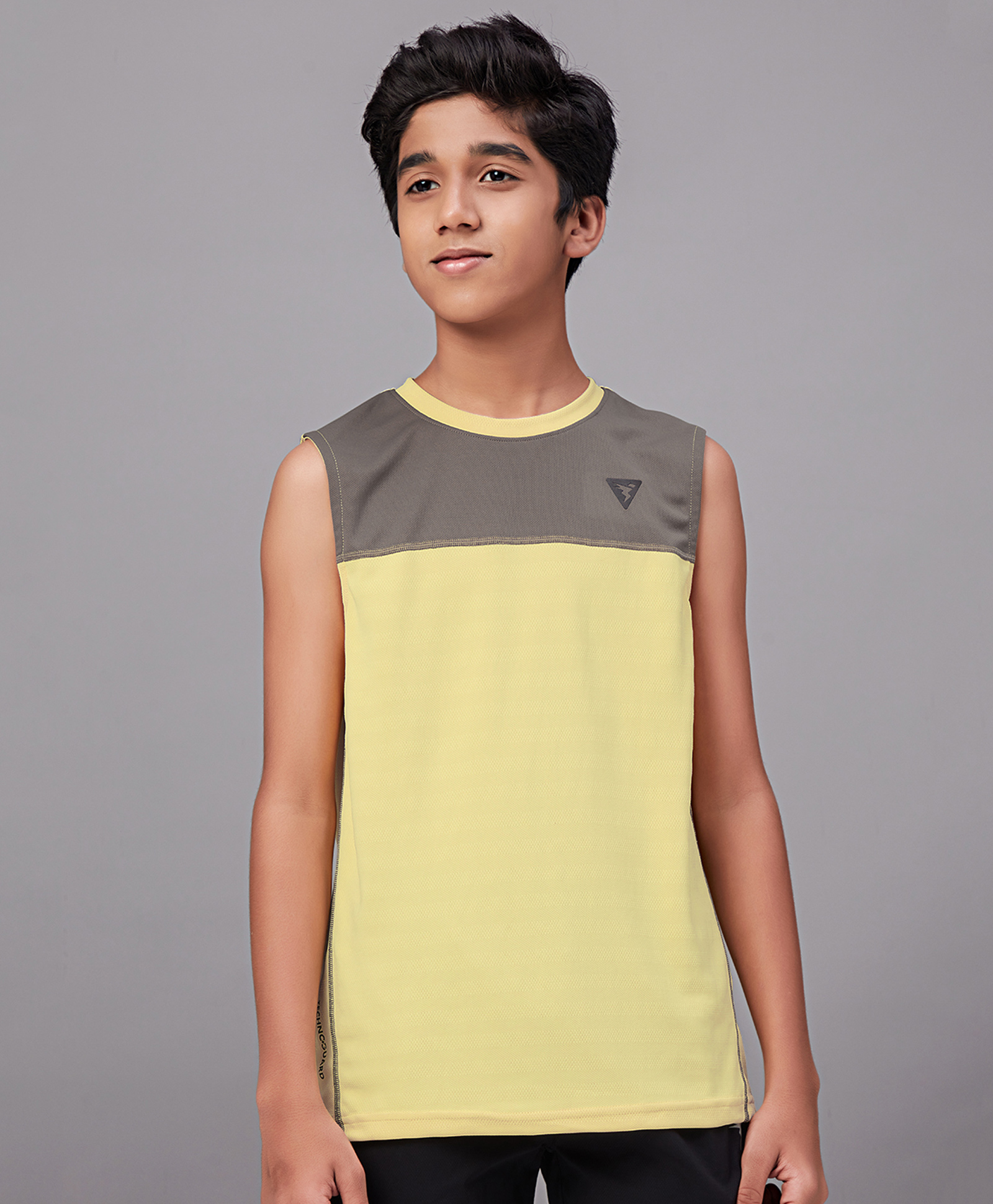 Technosport Knit Sleeveless Colour Blocked Breathable & Quick Dry Sports Tee - Yellow-picture-12