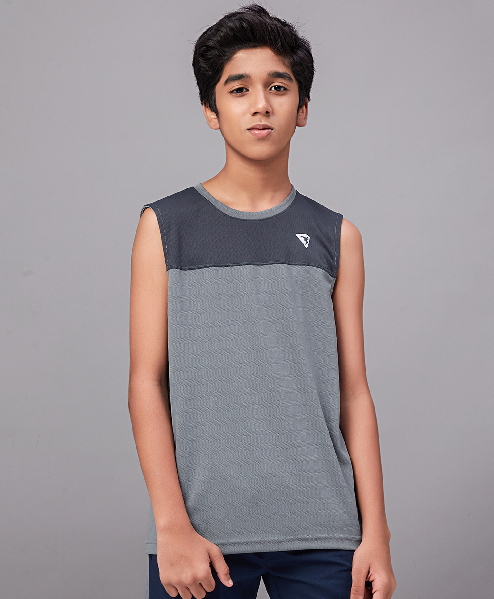 Technosport Knit Sleeveless Colour Blocked Breathable & Quick Dry Sports Tee - Grey-picture-11
