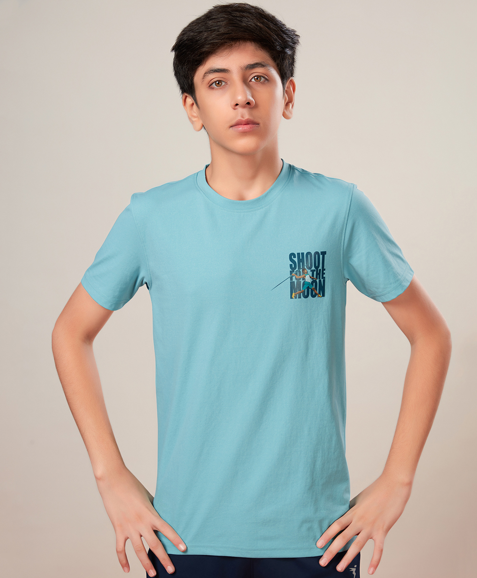 Technosport Knit Half Sleeves Shoot For The Moon Text Printed Breathable & Quick Dry Sports Tee - Aqua Sea-picture-11