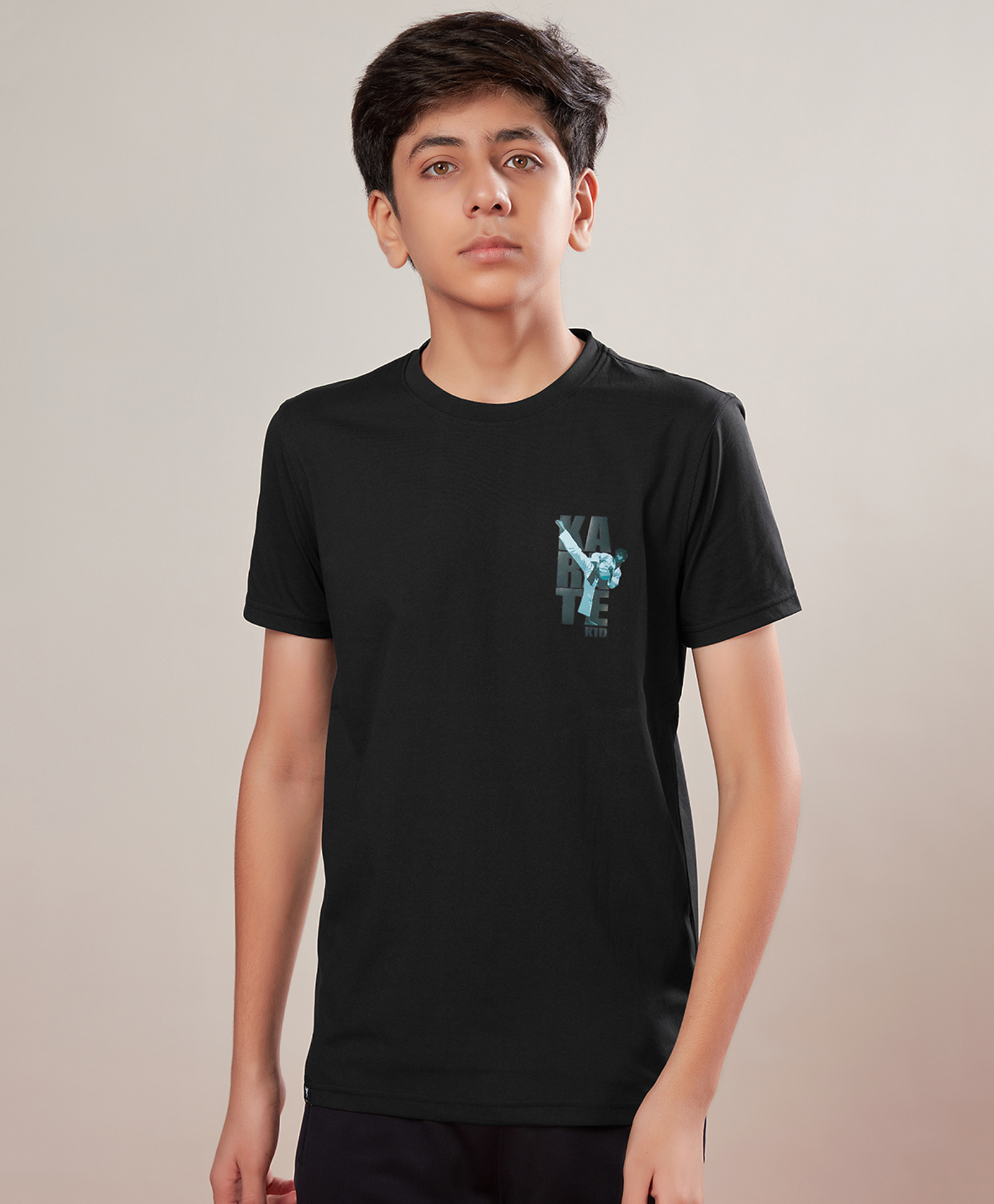 Technosport Knit Half Sleeves Karate Text Printed Breathable & Quick Dry Sports Tee - Black-image-47