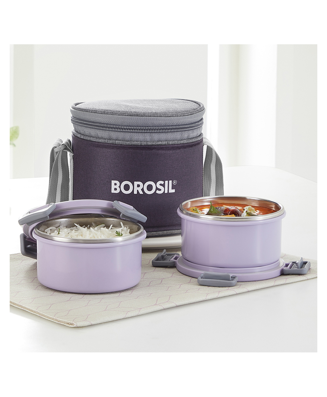 Borosil Glory Stainless Steel Lunch Box with Bag | Set of 2 | Microwavable | Food Grade Steel | Leakproof | Dishwasher Safe | 1 Year Warranty | Vertical | 280 ml Each Lavender-image-18