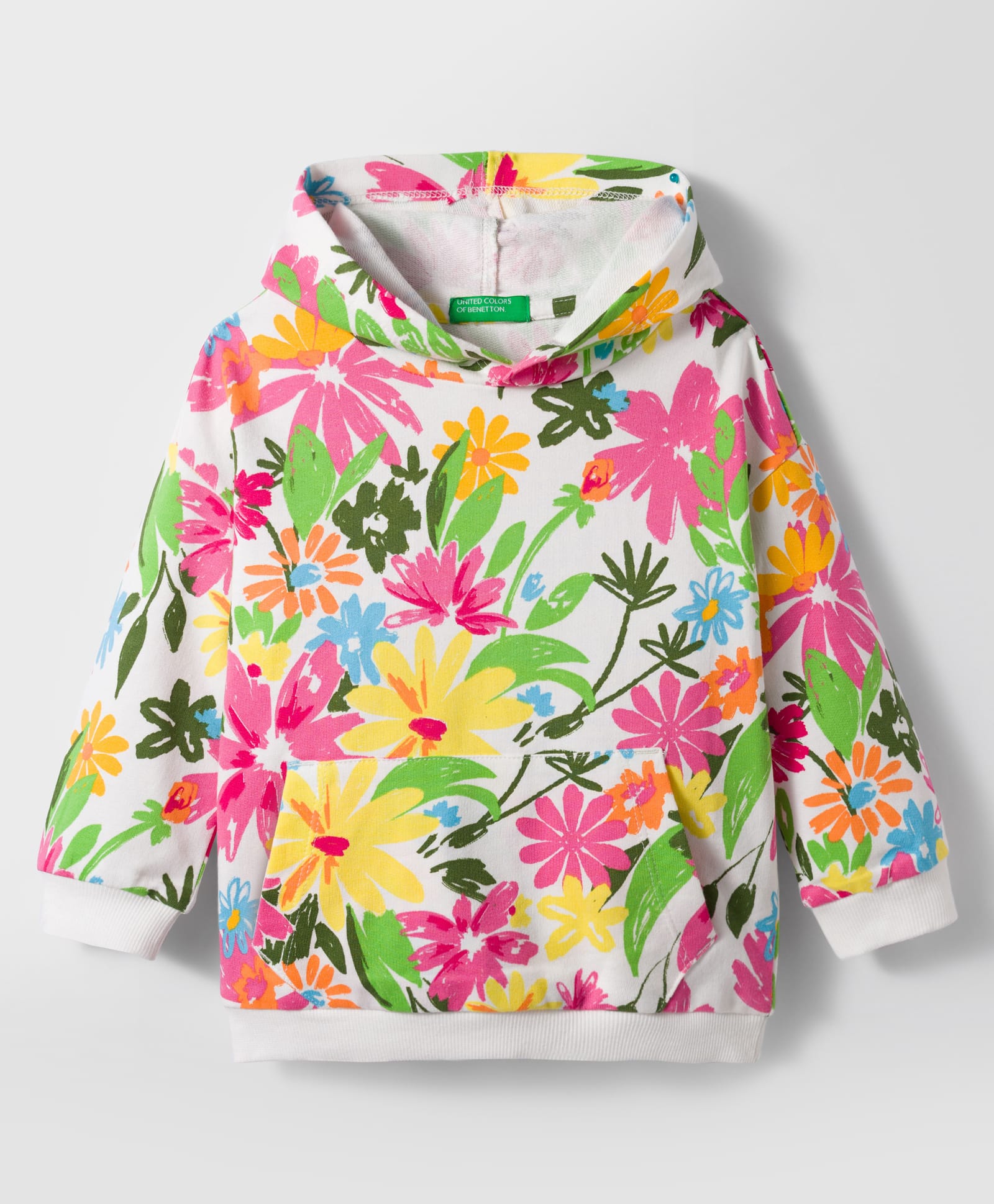 UCB Cotton Knit Full Sleeves Hooded Sweatshirt With Floral Print & Kangaroo Pockets - White-picture-16