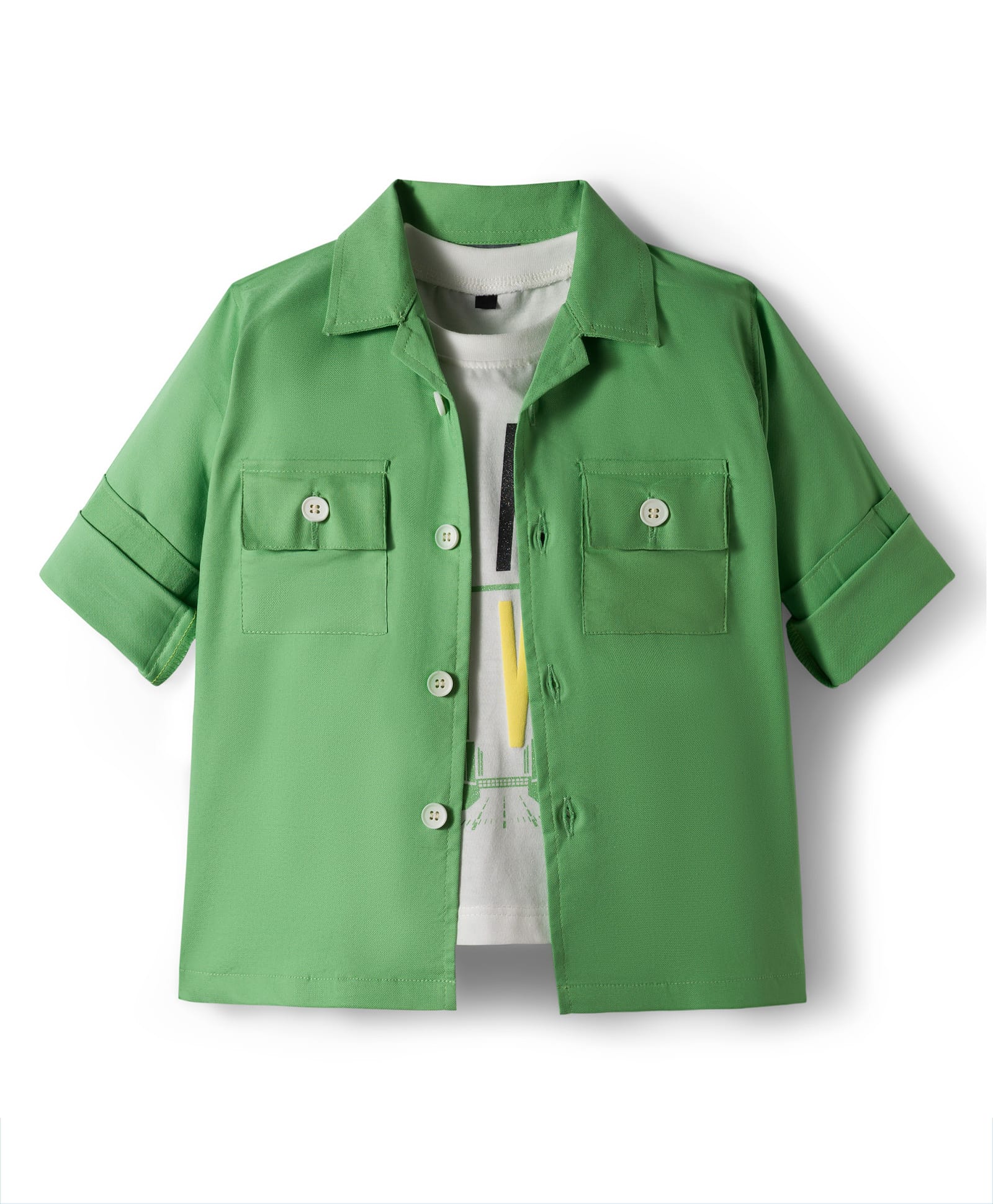 Dapper Dudes Full Sleeves Solid Shirt With Typography Printed Tee - Green-picture-38