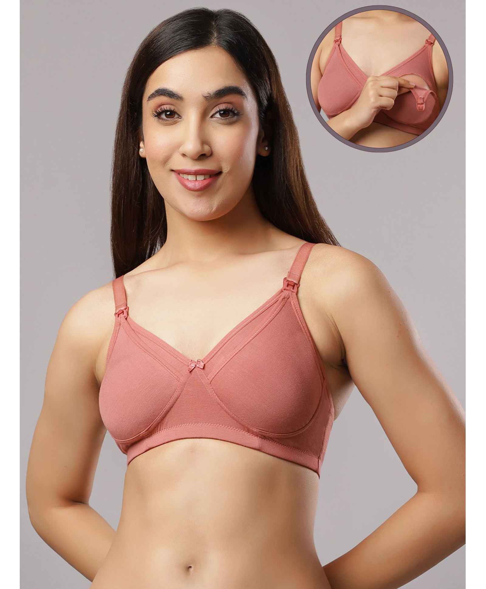 Mamma's Maternity Bamboo Knit Solid Non Padded Maternity Bra With Front Open Nursing Access - Rose Pink-picture-24