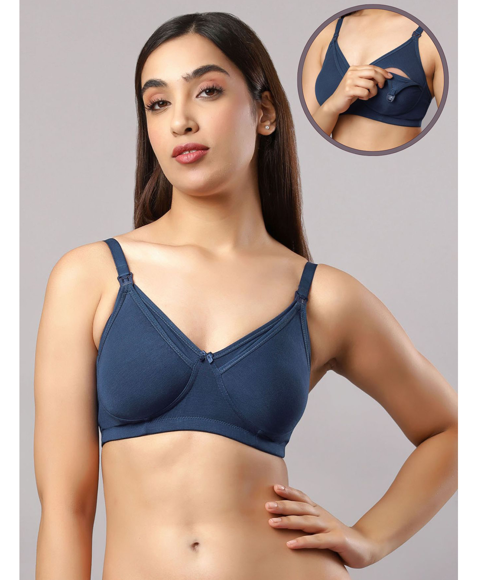 Mamma's Maternity Bamboo Knit Solid Non Padded Maternity Bra With Front Open Nursing Access - Royal Blue-picture-21
