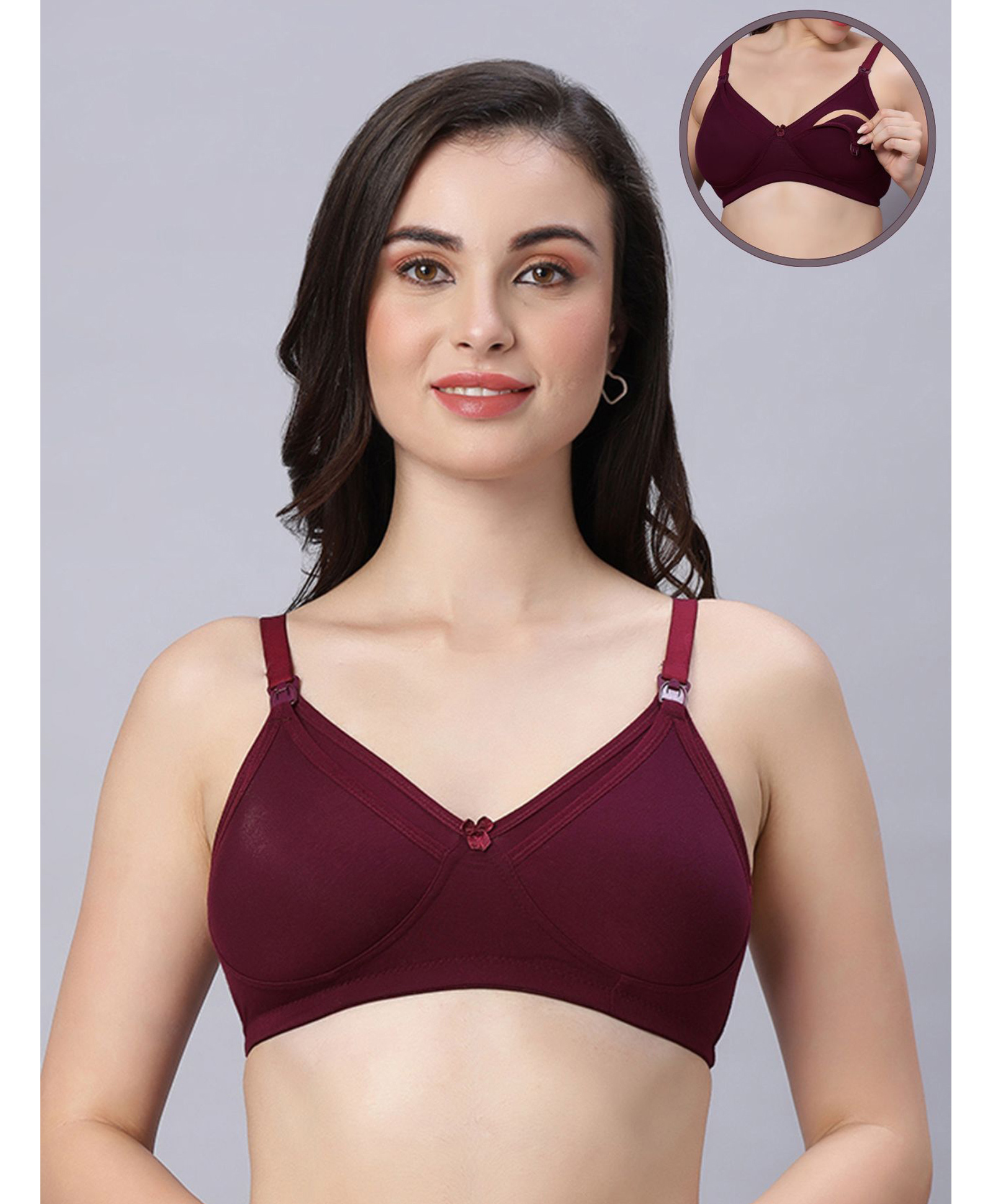 Mamma's Maternity Bamboo Knit Solid Non Padded Maternity Bra With Front Open Nursing Access - Wine-picture-14