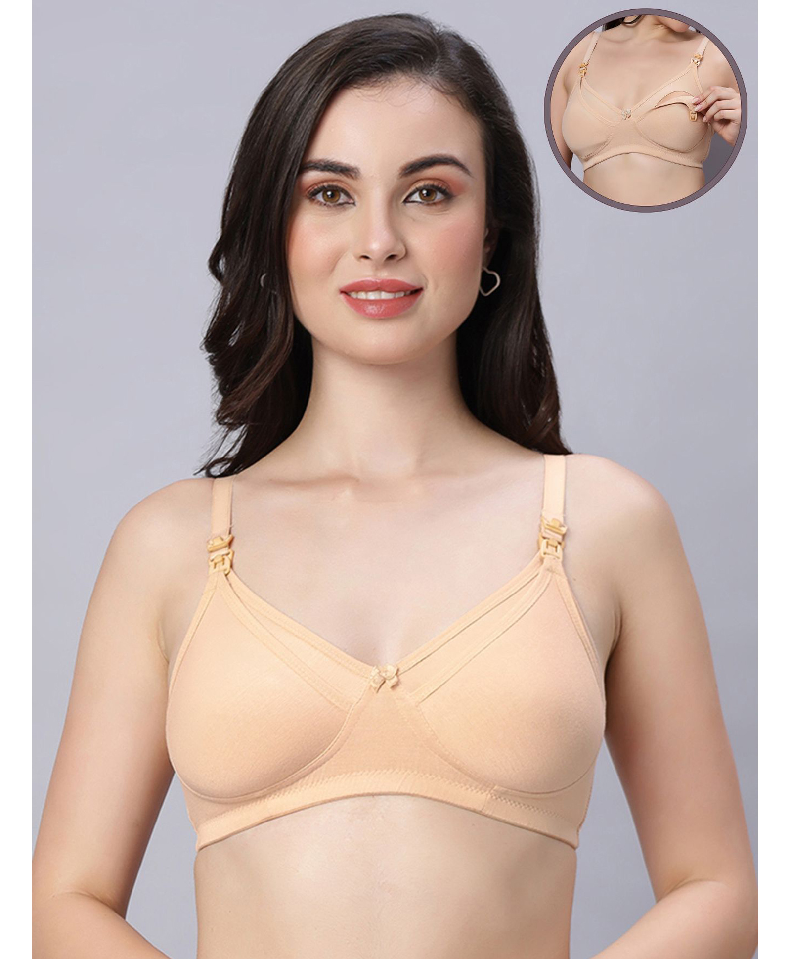 Mamma's Maternity Bamboo Knit Solid Non Padded Maternity Bra With Front Open Nursing Access - Cream-picture-37