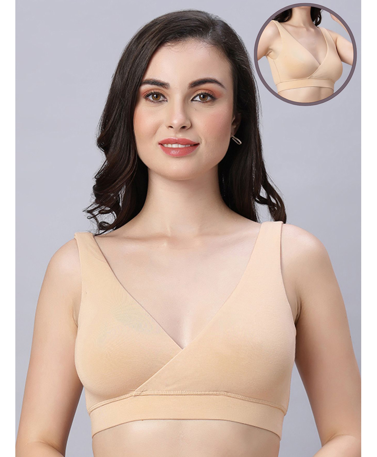 Mamma's Maternity Bamboo Knit Solid Padded Maternity Bra With Nursing Access - Cream-picture-38