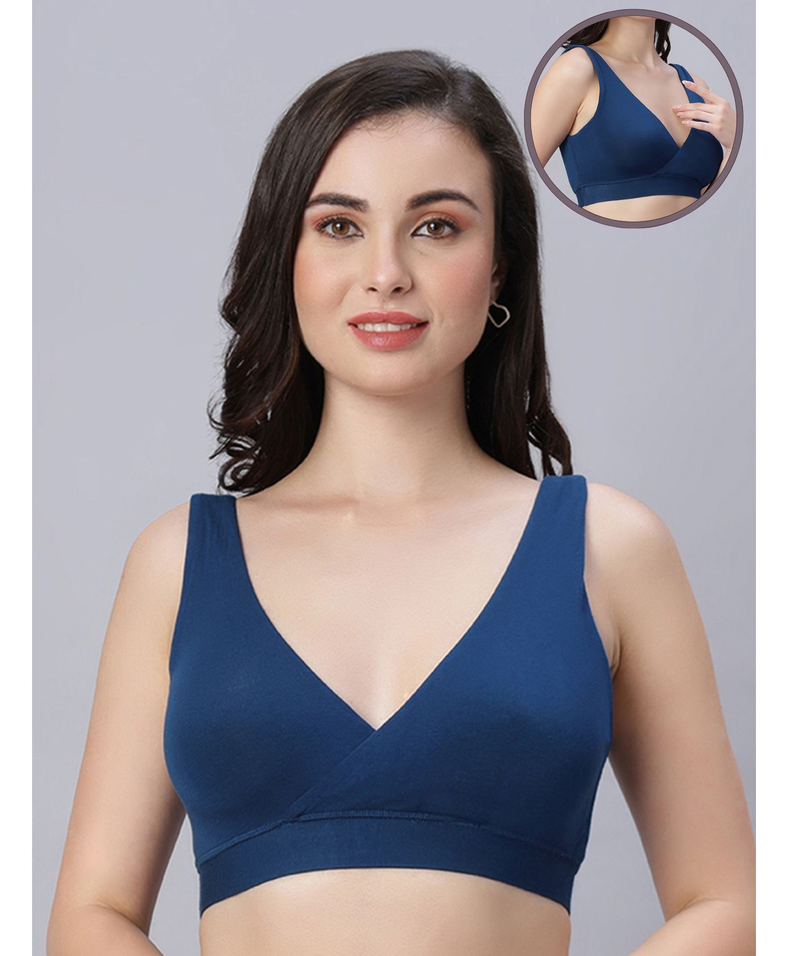 Mamma's Maternity Bamboo Knit Solid Padded Maternity Bra With Nursing Access - Royal Blue-picture-25