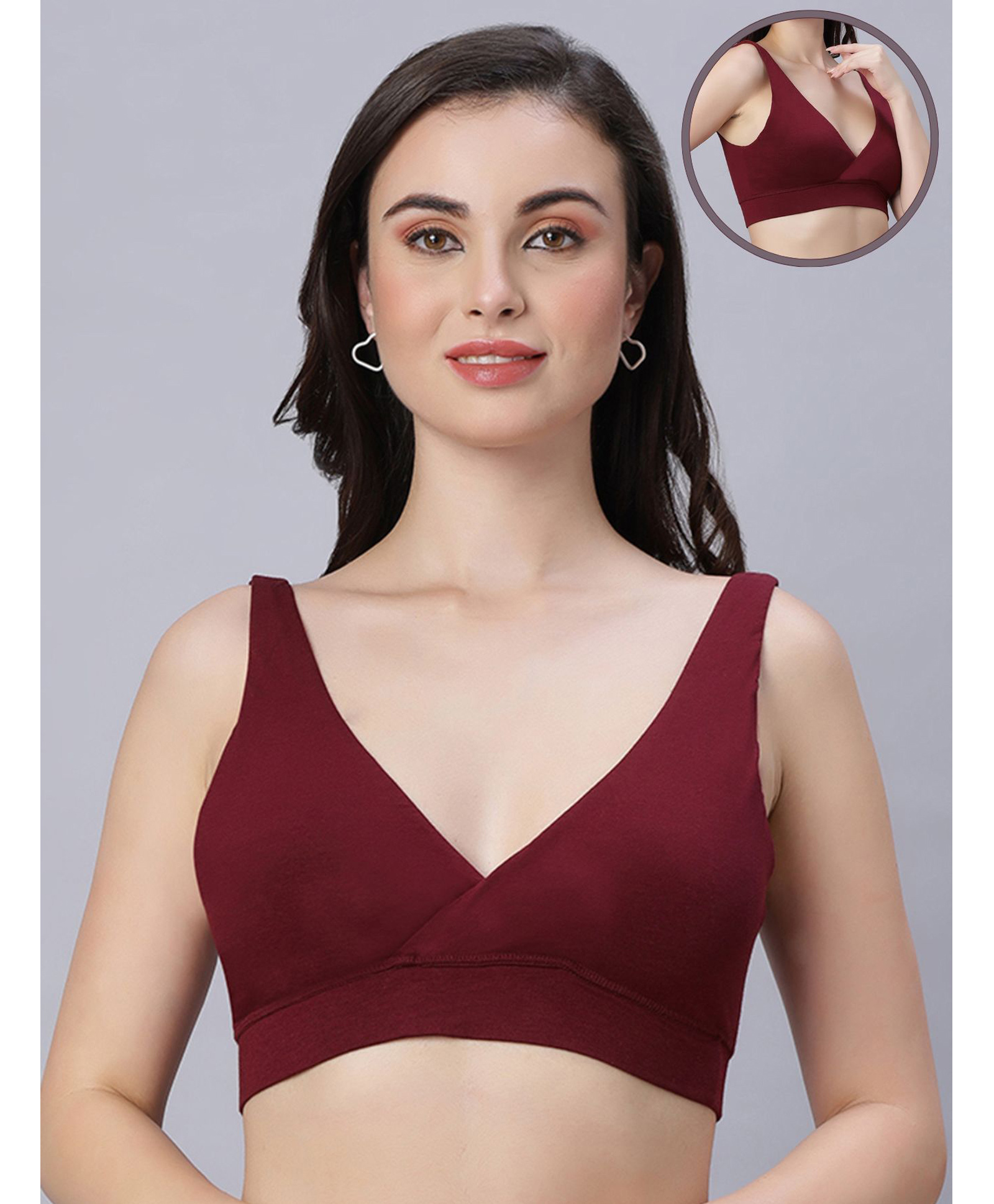 Mamma's Maternity Bamboo Knit Solid Padded Maternity Bra With Nursing Access - Maroon-picture-23