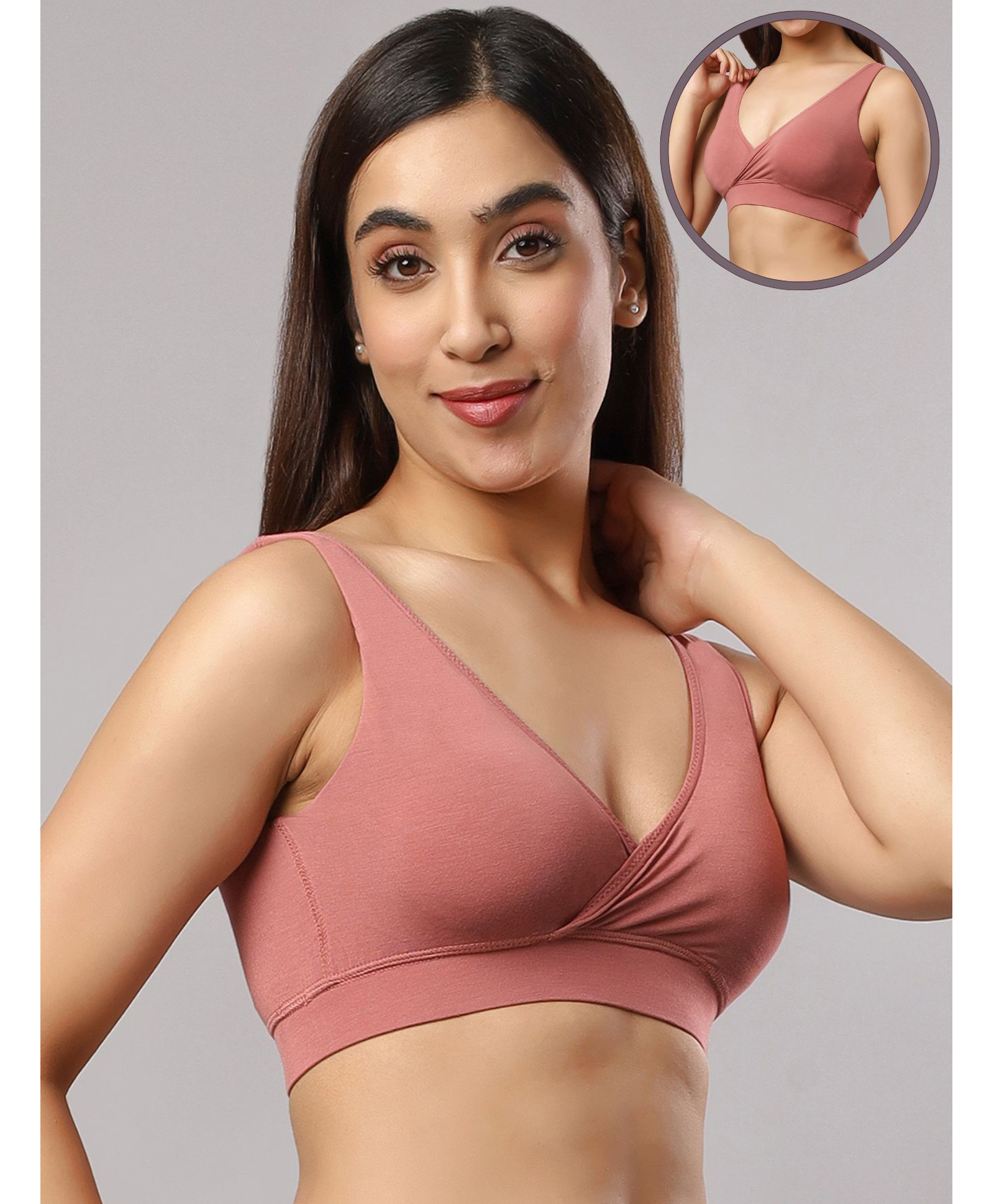 Mamma's Maternity Bamboo Knit Solid Padded Maternity Bra With Nursing Access - Rose Pink