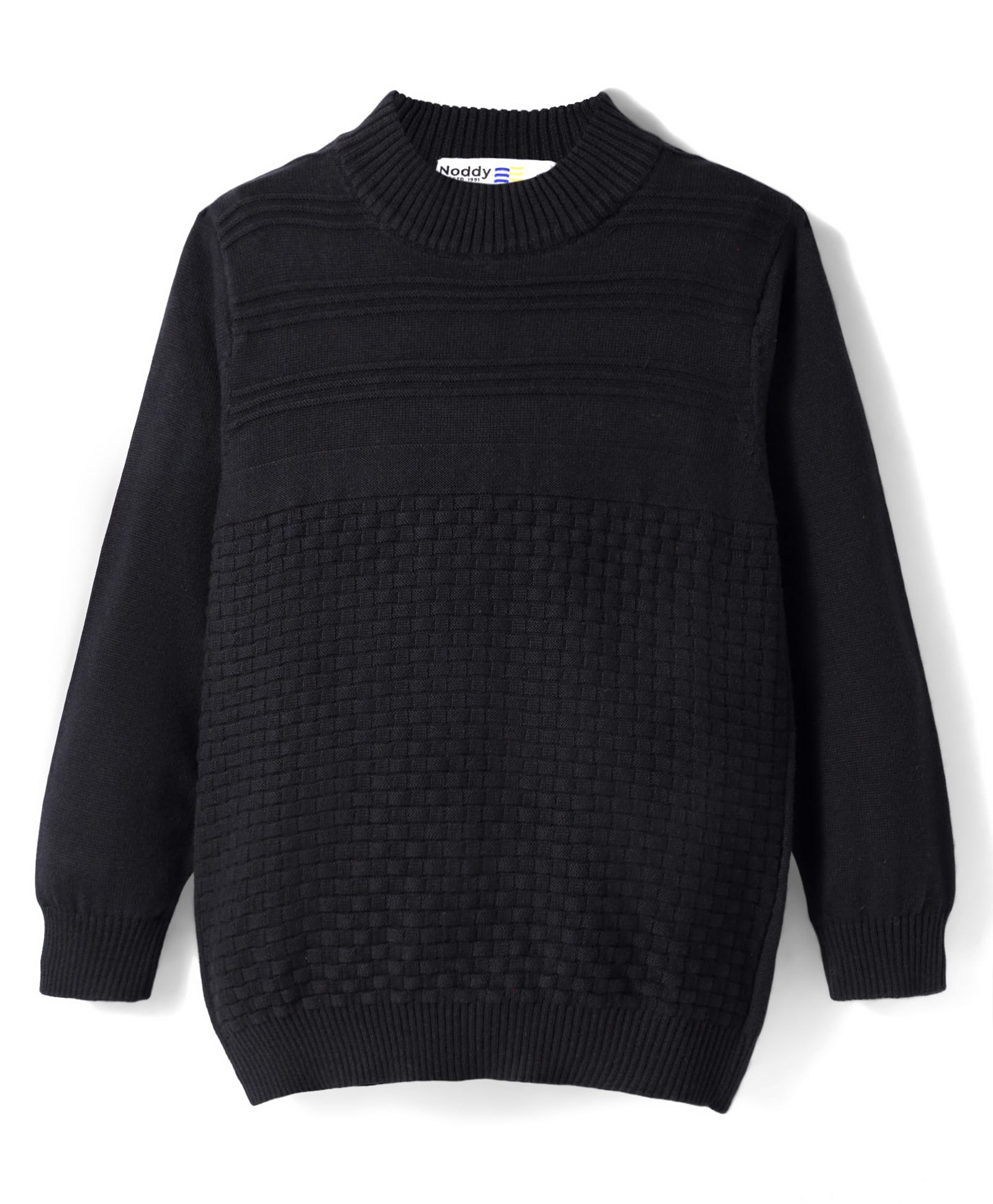 Noddy Full Sleeves Basket Weave Designed Sweatshirt - Black-picture-13