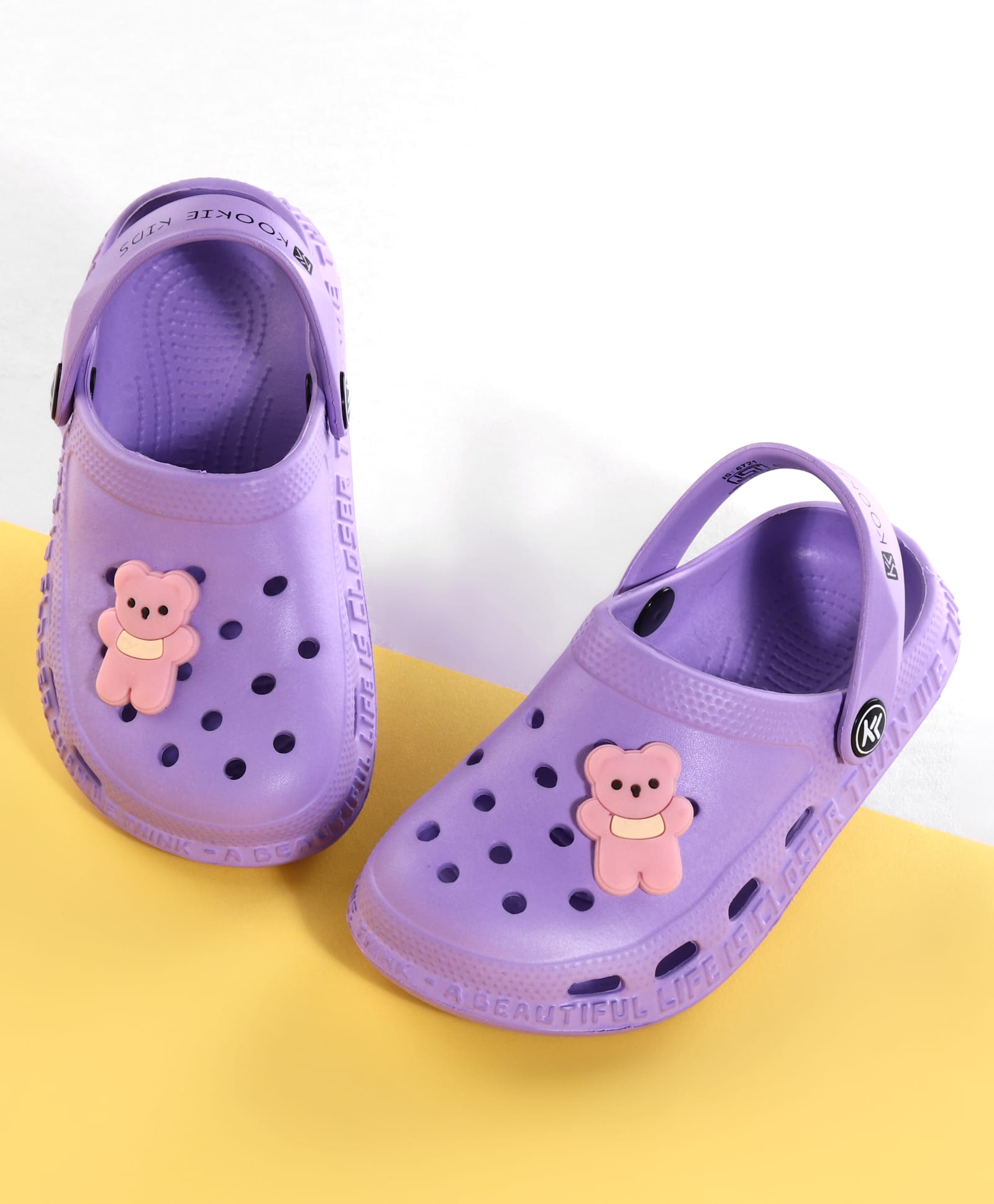Kookie Kids Back Strap Clogs With Teddy Applique - Purple-image-5