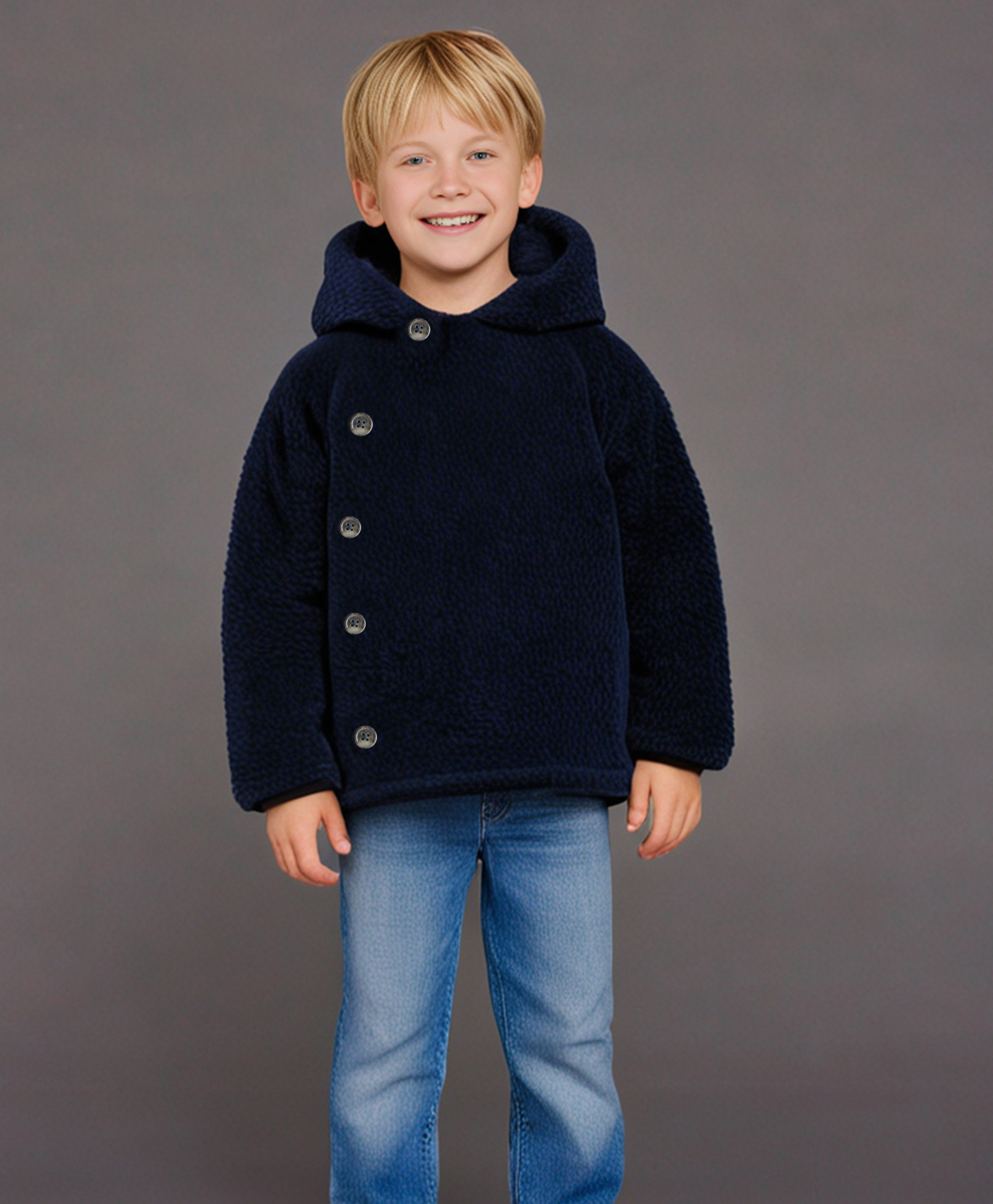 Cherry Crumble By Nitt Hyman Knit Full Sleeves Solid Heavy Winter Hooded Sweatshirt - Navy Blue-picture-26