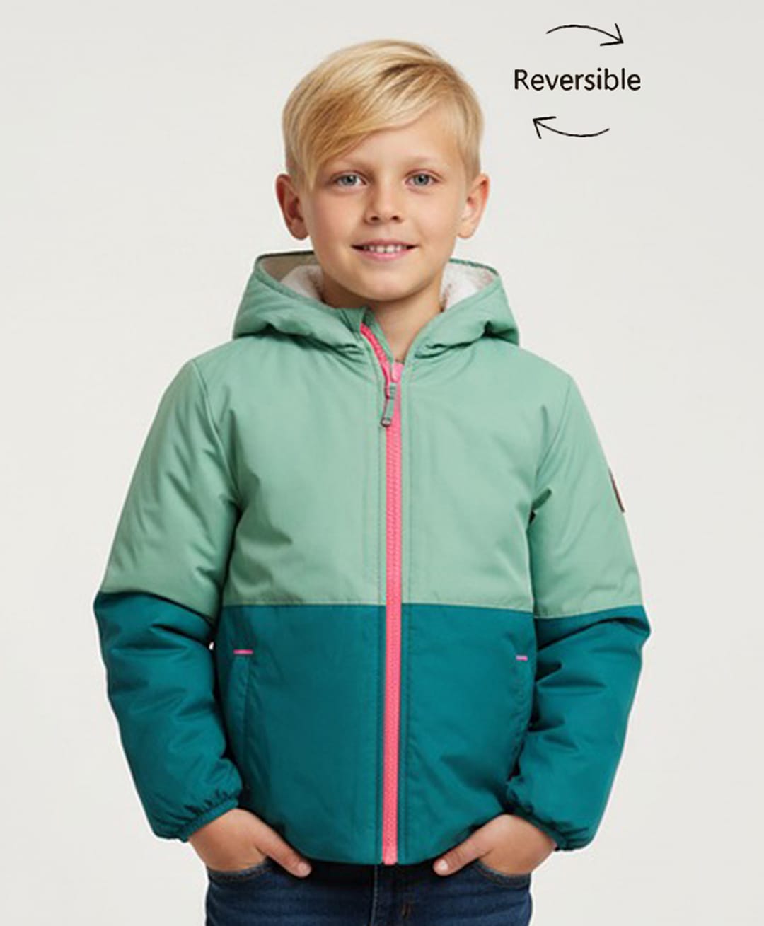 Cherry Crumble By Nitt Hyman Woven Full Sleeves Colour Blocked Light Winter Hooded Reversible Jacket - Green-picture-23