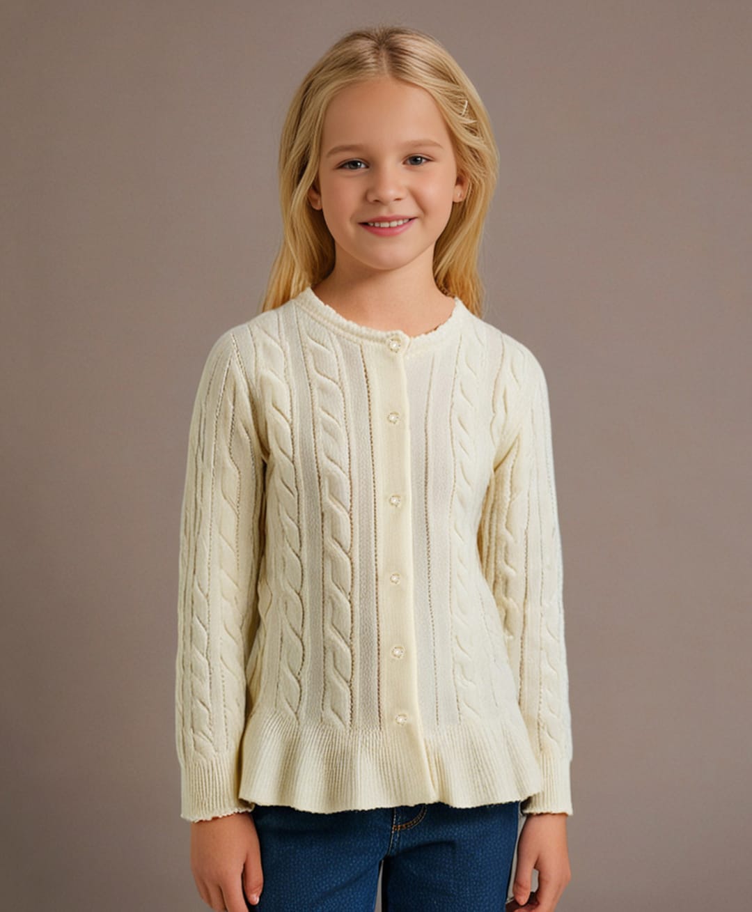 Cherry Crumble By Nitt Hyman Cotton Blend Knit Full Sleeves Cable Knit Designed Heavy Winter Sweater - Cream-picture-28