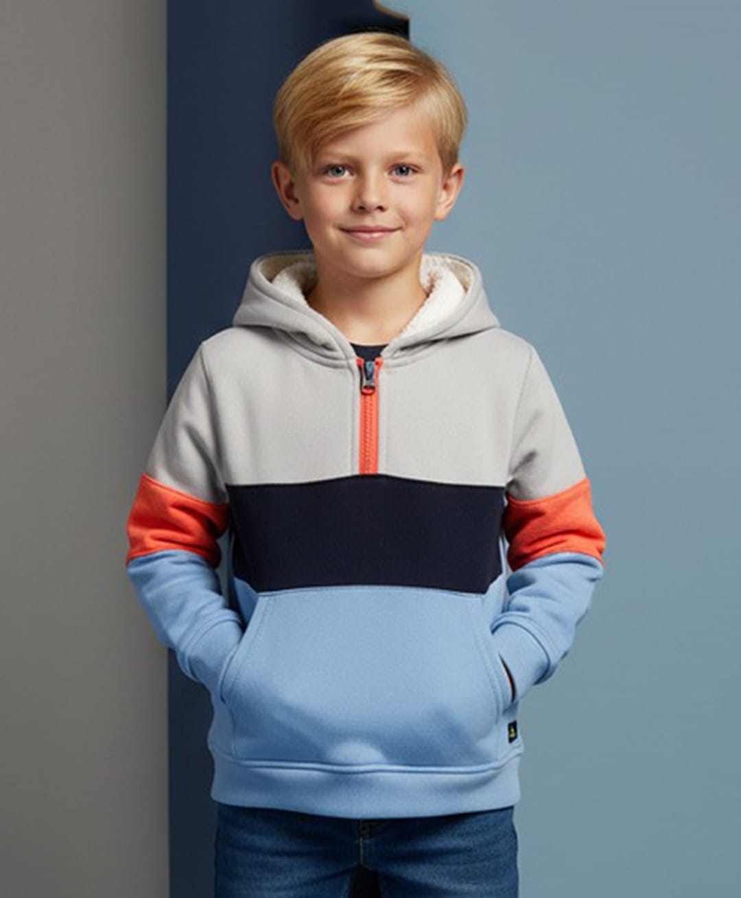 Cherry Crumble By Nitt Hyman Cotton Blend Knit Full Sleeves Colour Blocked Light Winter Hooded Sweatshirt -Blue-picture-15