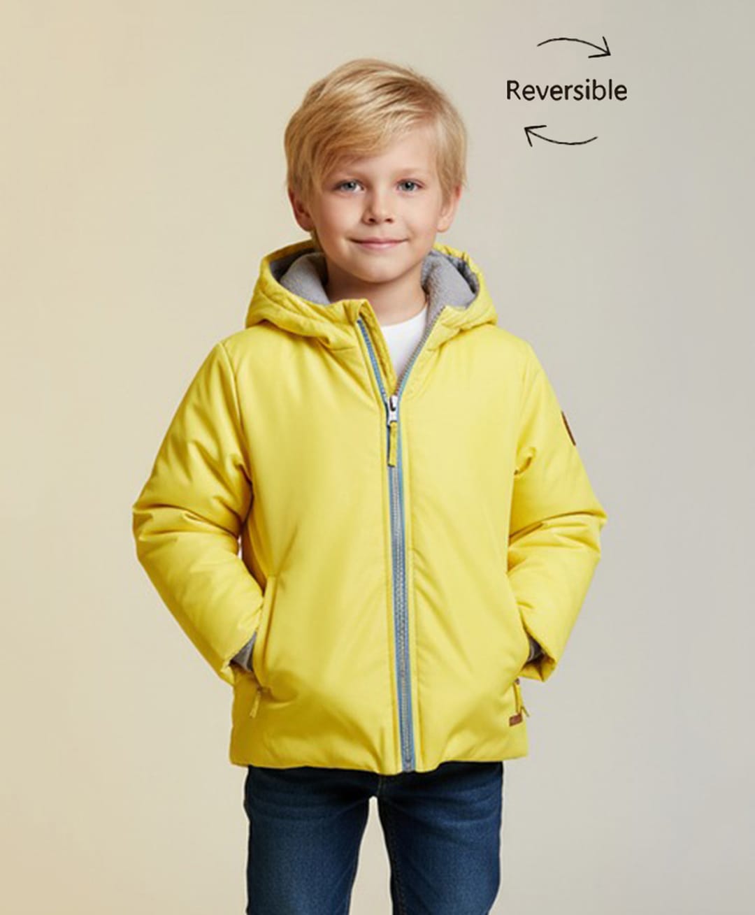 Cherry Crumble By Nitt Hyman Woven Full Sleeves Textured Light Winter Hooded Reversible Jacket - Yellow-image-18