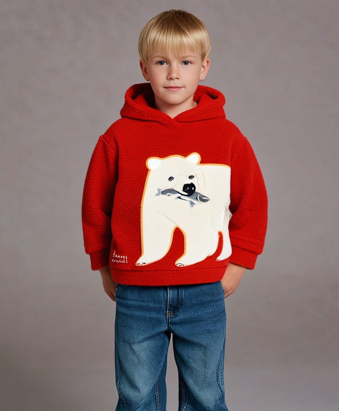 Cherry Crumble By Nitt Hyman Knit Full Sleeves Polar Bear Patch Embroidered Light Winter Hooded Sweatshirt - Red-image-25