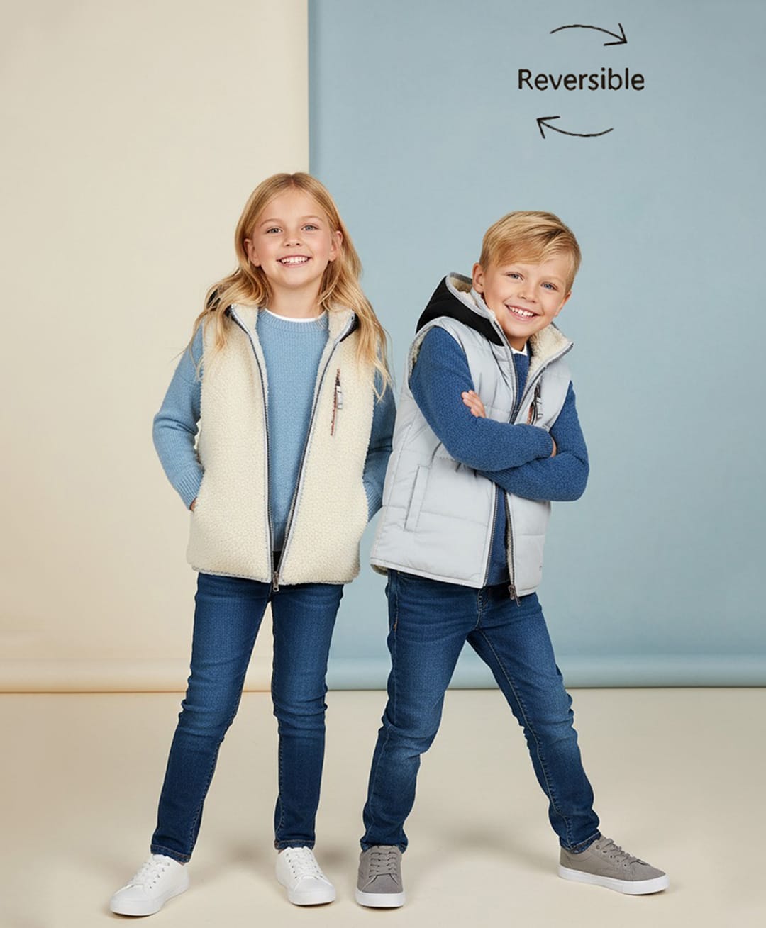 Cherry Crumble By Nitt Hyman Woven Sleeveless Solid Hooded Quilted Jacket - Blue & Off White-picture-13