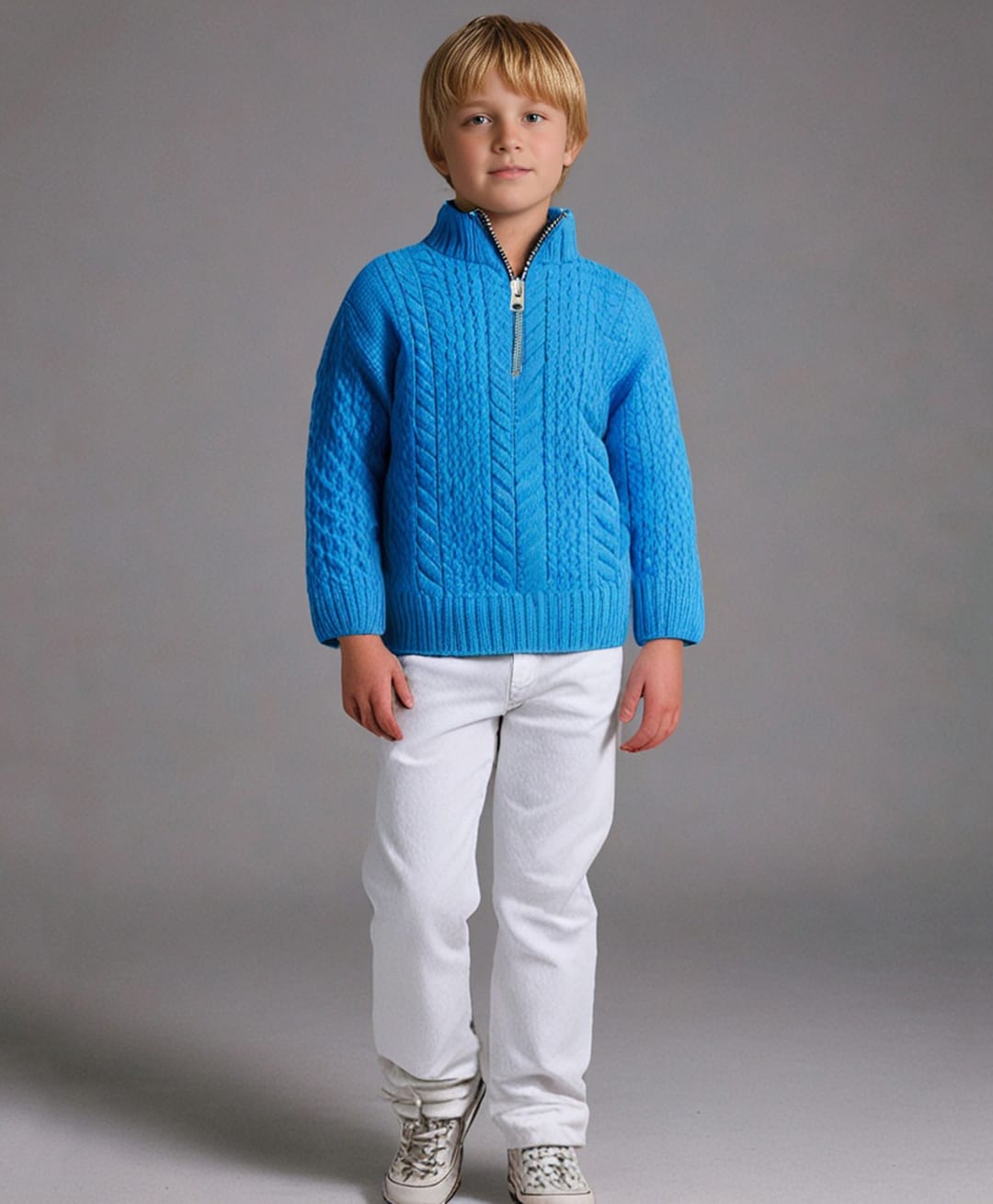Cherry Crumble By Nitt Hyman Cotton Blend Knit Full Sleeves Cable Knit Designed High Neck Heavy Winter Sweater - Blue-image-18