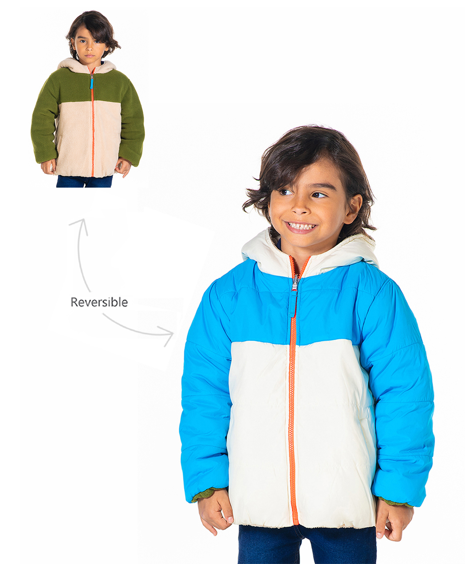 Cherry Crumble By Nitt Hyman Woven Full Sleeves Cut & Sew Light Winter Hooded Reversible Jacket - Blue & Cream-picture-17