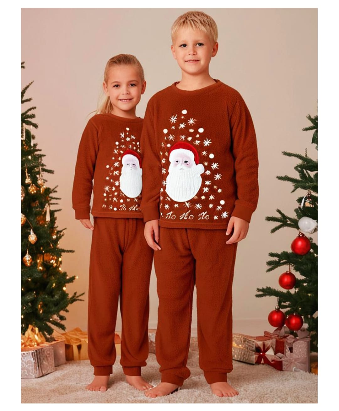 Cherry Crumble By Nitt Hyman Knit Full Sleeves Ho Ho Ho Text Embroidered Winter Night Suit Set - Brown-picture-16