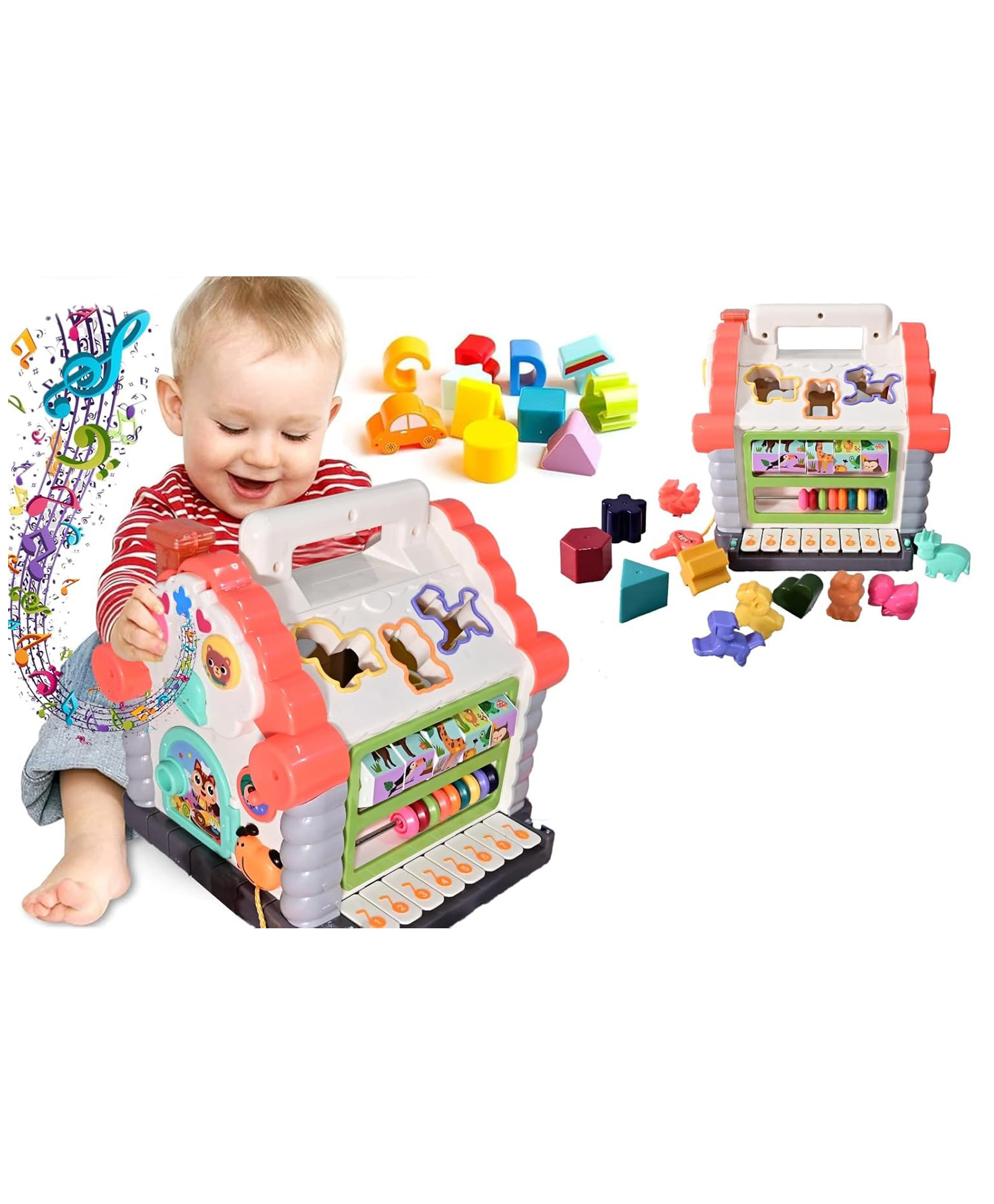 Sanjary Activity House Shape Sorter Blocks Toy, Cottage Educational Toy, Animal Shape Blocks Toy with Light and Musical piano toy color design may vary-picture-21