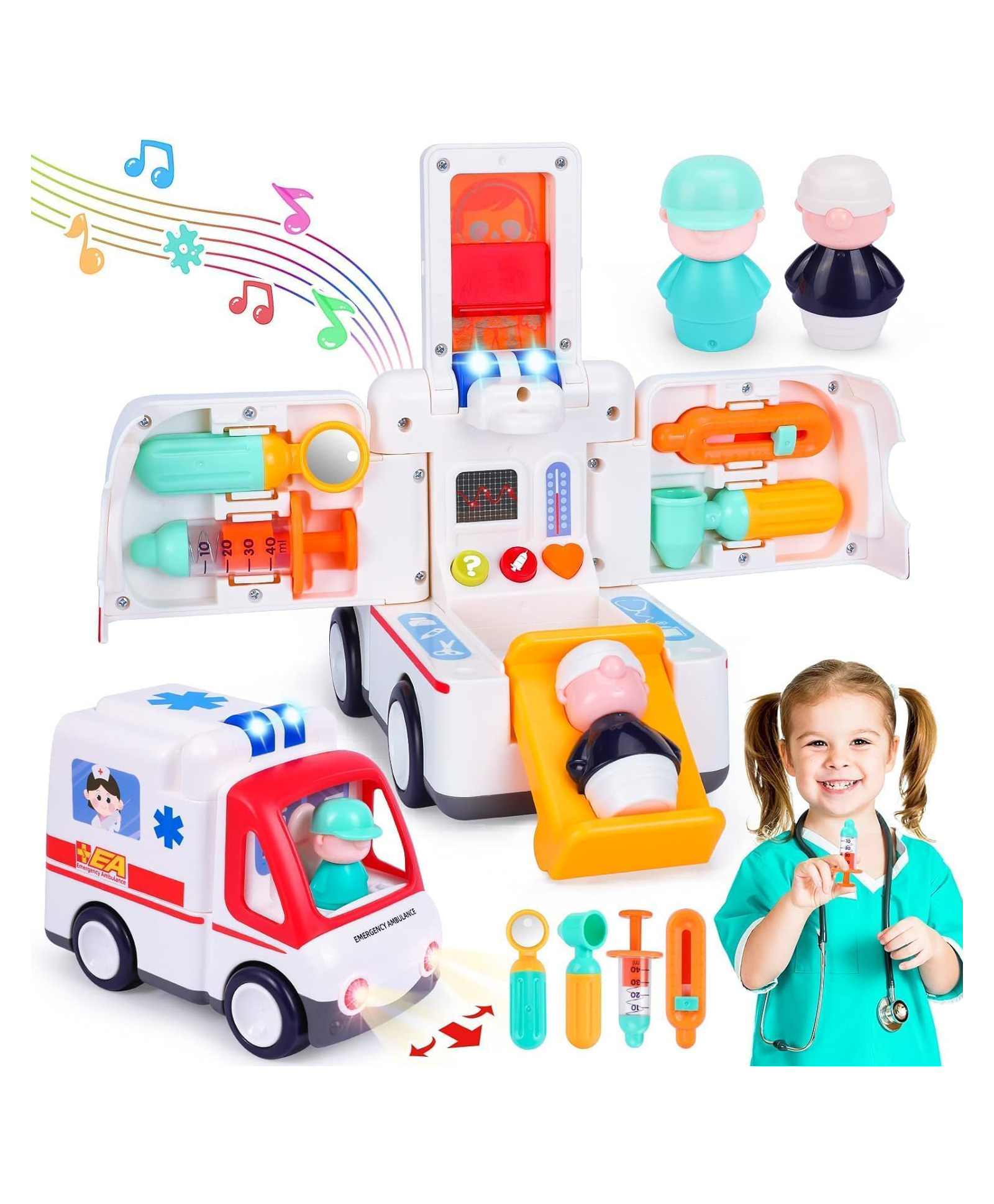Sanjary Ambulance Car Musical Toy for Toddler with Medical Tools Light Sound Early Learning Educational Baby Toys color design may vary-image-37