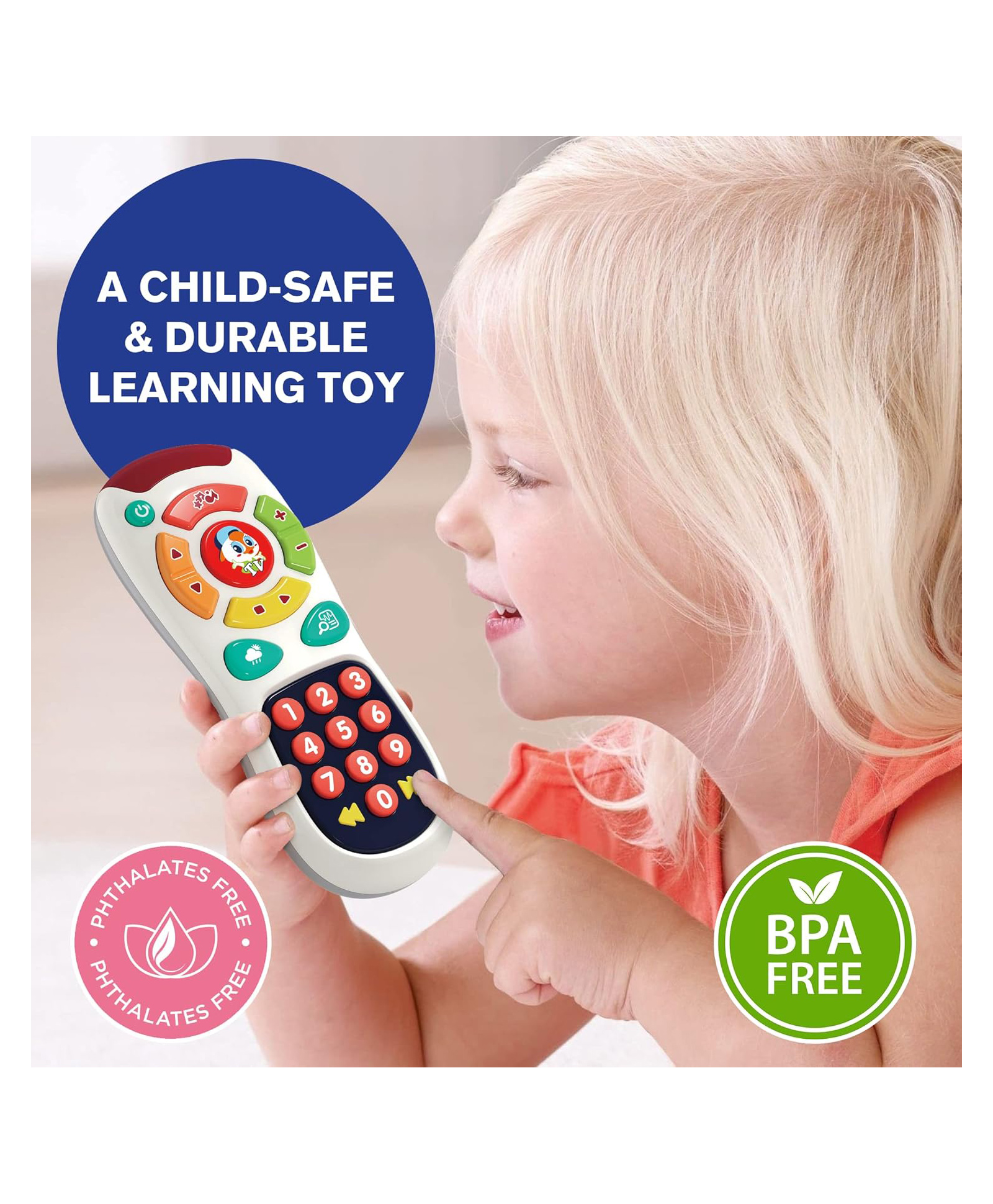 Sanjary Baby Remote Control Toy and Up 20 Unique Learning Remote Buttons, Plays Baby Music Tunes, Flashing Lights remote color design may vary-image-48