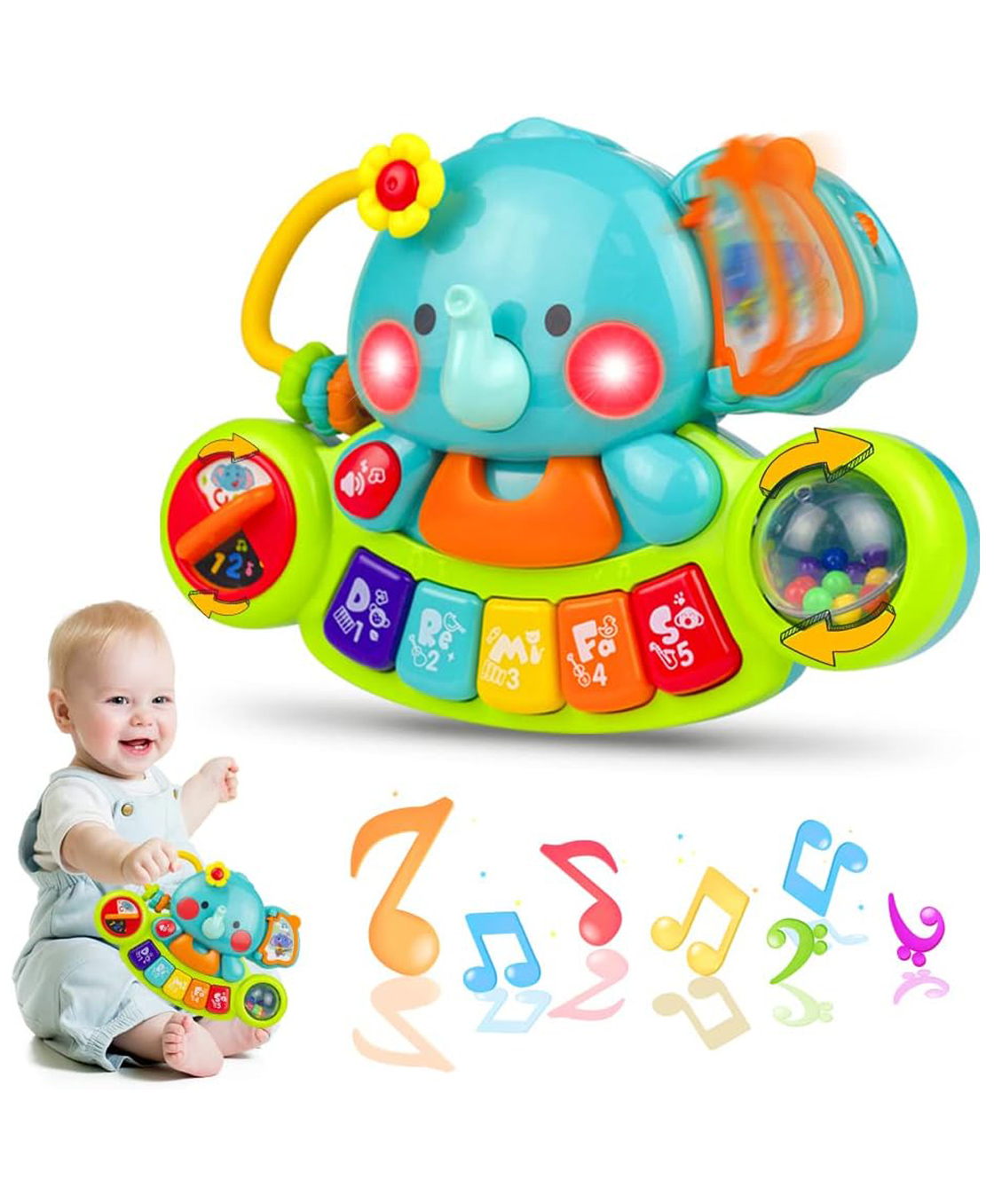 Sanjary Baby Piano Toys 6 to 12 Months, Musical Toys Elephant Piano Keyboard for Toddlers Light Up Educational Electronic Learning Toys for kids color design may vary-image-49
