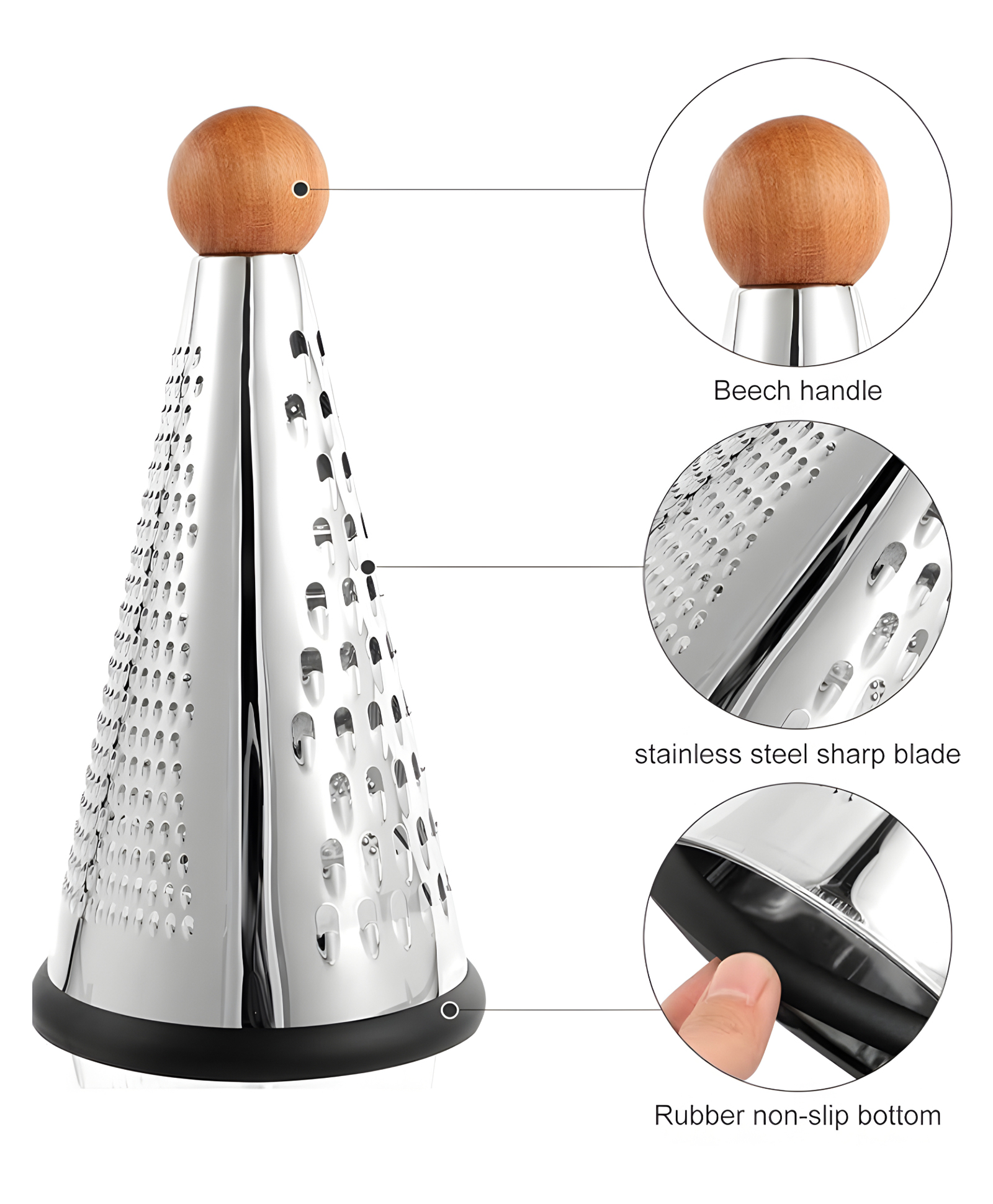 COZY VIBES Cheese Grater with Stainless Steel Cone, Triple Function, Wooden Tabletop, Parmesan Shaver, Non-Slip Rubber Bottom, Multifunction Vegetable Grater for Kitchen - PACK OF 1 - COLOR MAY VARY-image-19