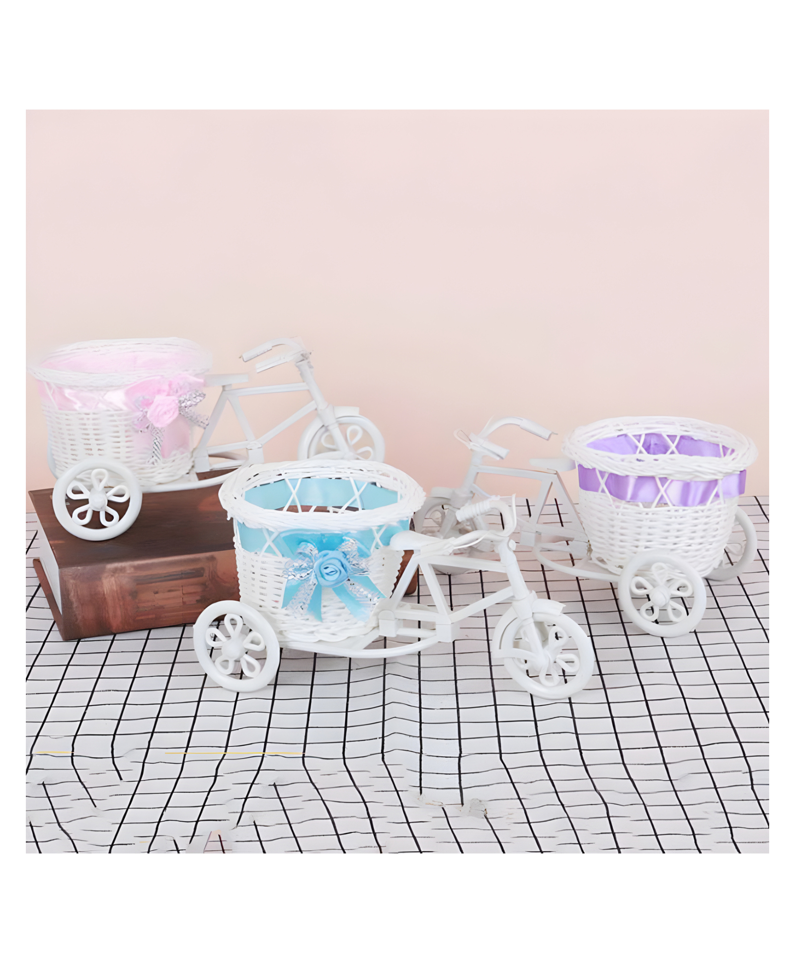 COZY VIBES Outdoor Decoration Home Garden Bicycle Basket Woven Plastic Basket Woven Basket for Flowers - Pack of 1 - Color May Vary-image-3