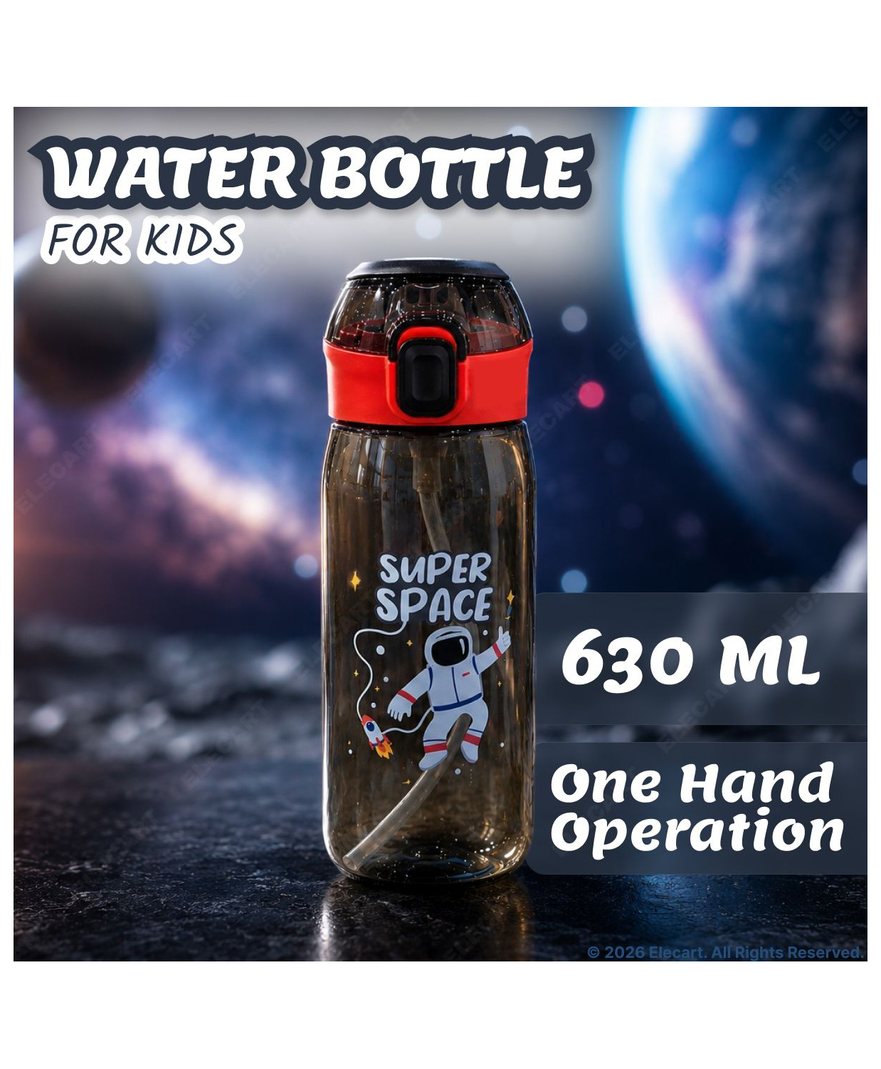 Elecart 630 ml Space Kids Water Bottle with Straw Leakproof & BPA-Free | Spill-Proof Flip Lid with Pop Button, Tritan Material, Soft Silicone Handle Reusable School Drinkware for Boys & Girl-image-21